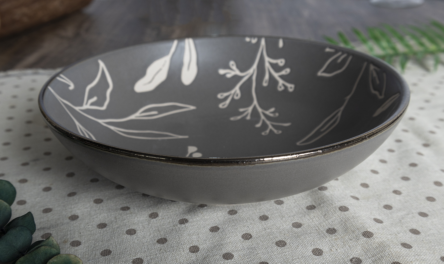 CHANGSHA HAPPY GO Botanical Leaf Pattern Stoneware Dinnerware Set with Matte Finish – Rustic Nature-Inspired Tableware Collection |happygodinnerware.com