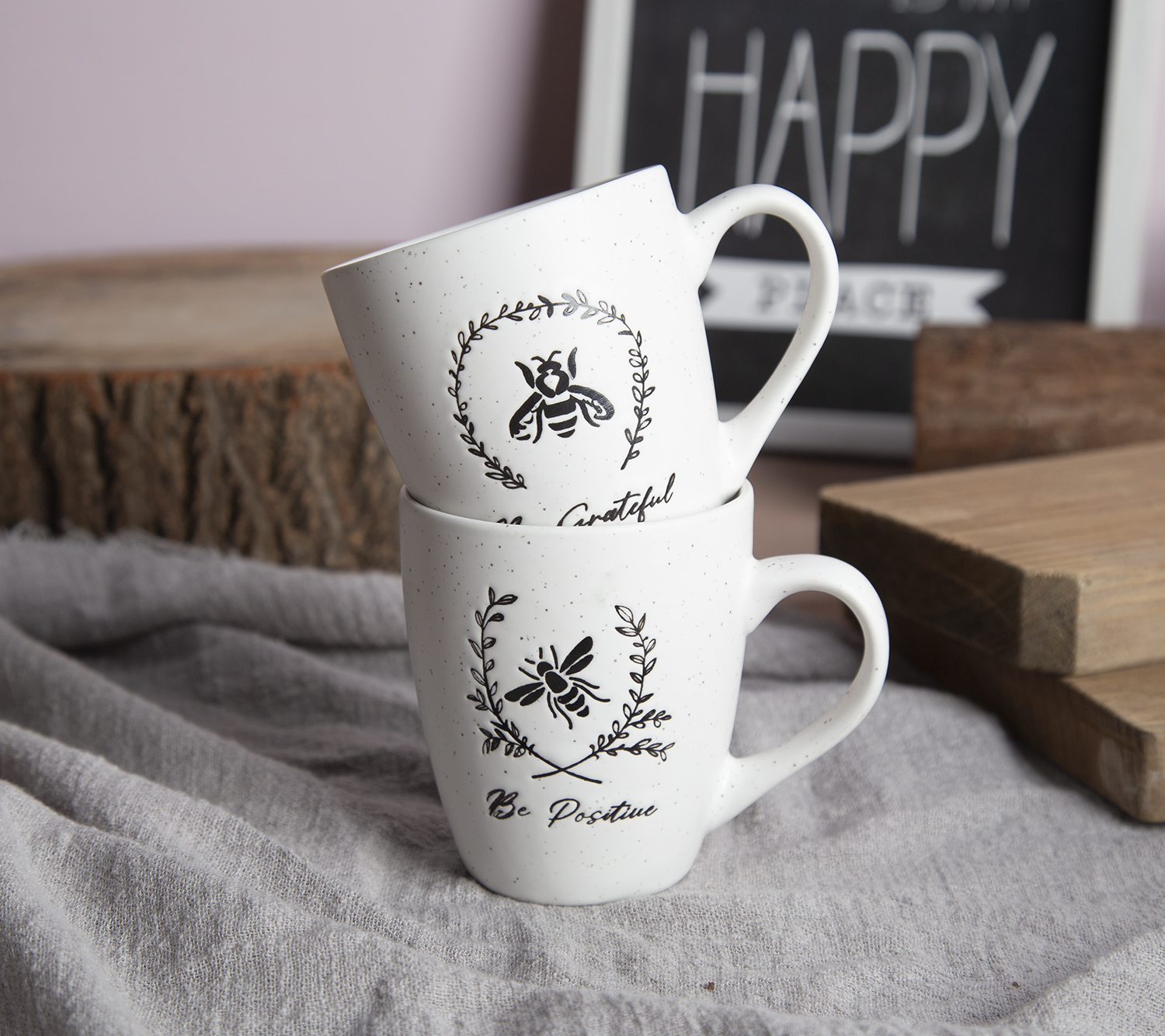 CHANGSHA HAPPY GO Inspirational Quote New Bone China Mugs and Bowls with Under-Glaze Screen Printing and Sesame Dot Technique |happygodinnerware.com