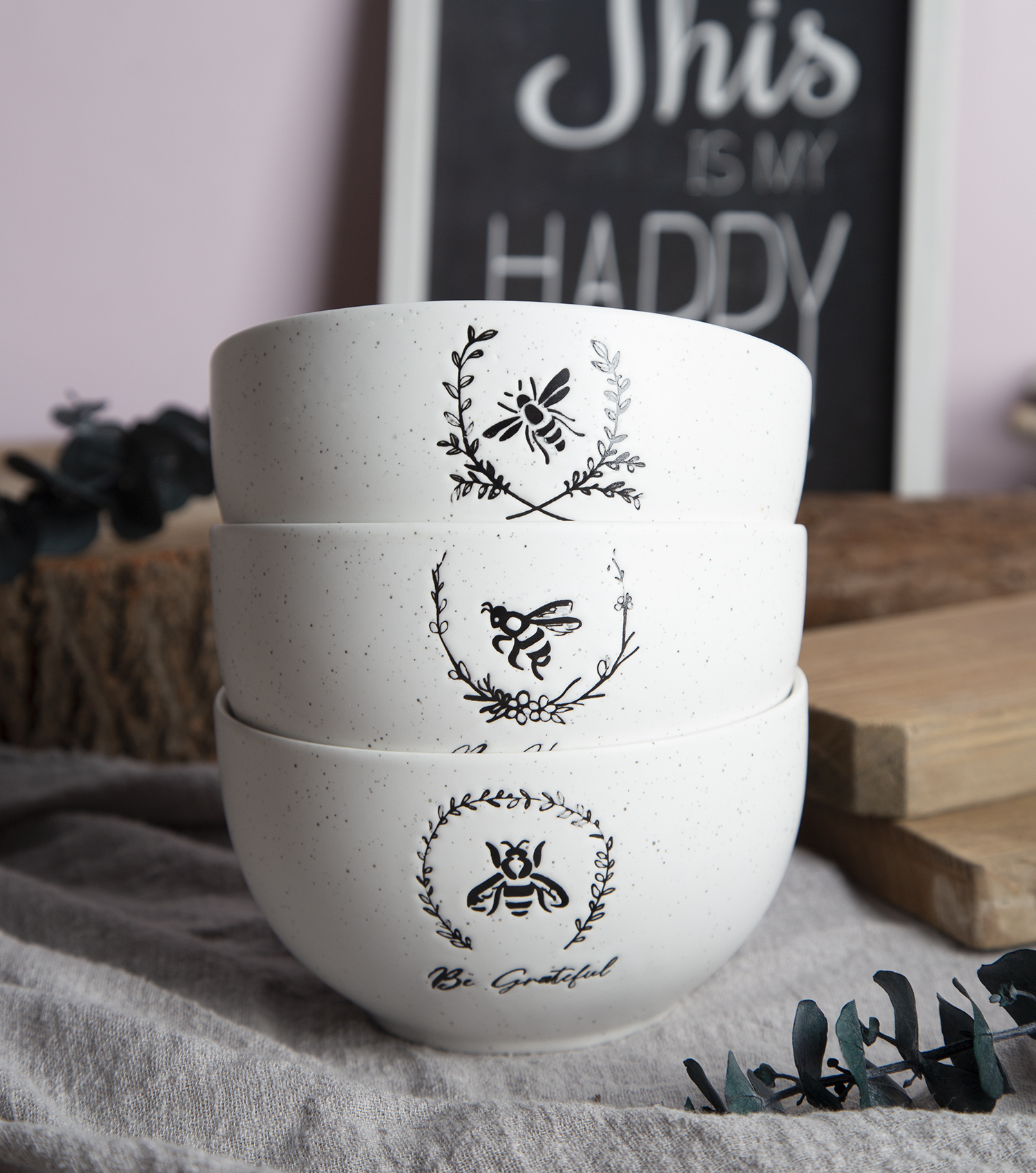 CHANGSHA HAPPY GO Inspirational Quote New Bone China Mugs and Bowls with Under-Glaze Screen Printing and Sesame Dot Technique |happygodinnerware.com