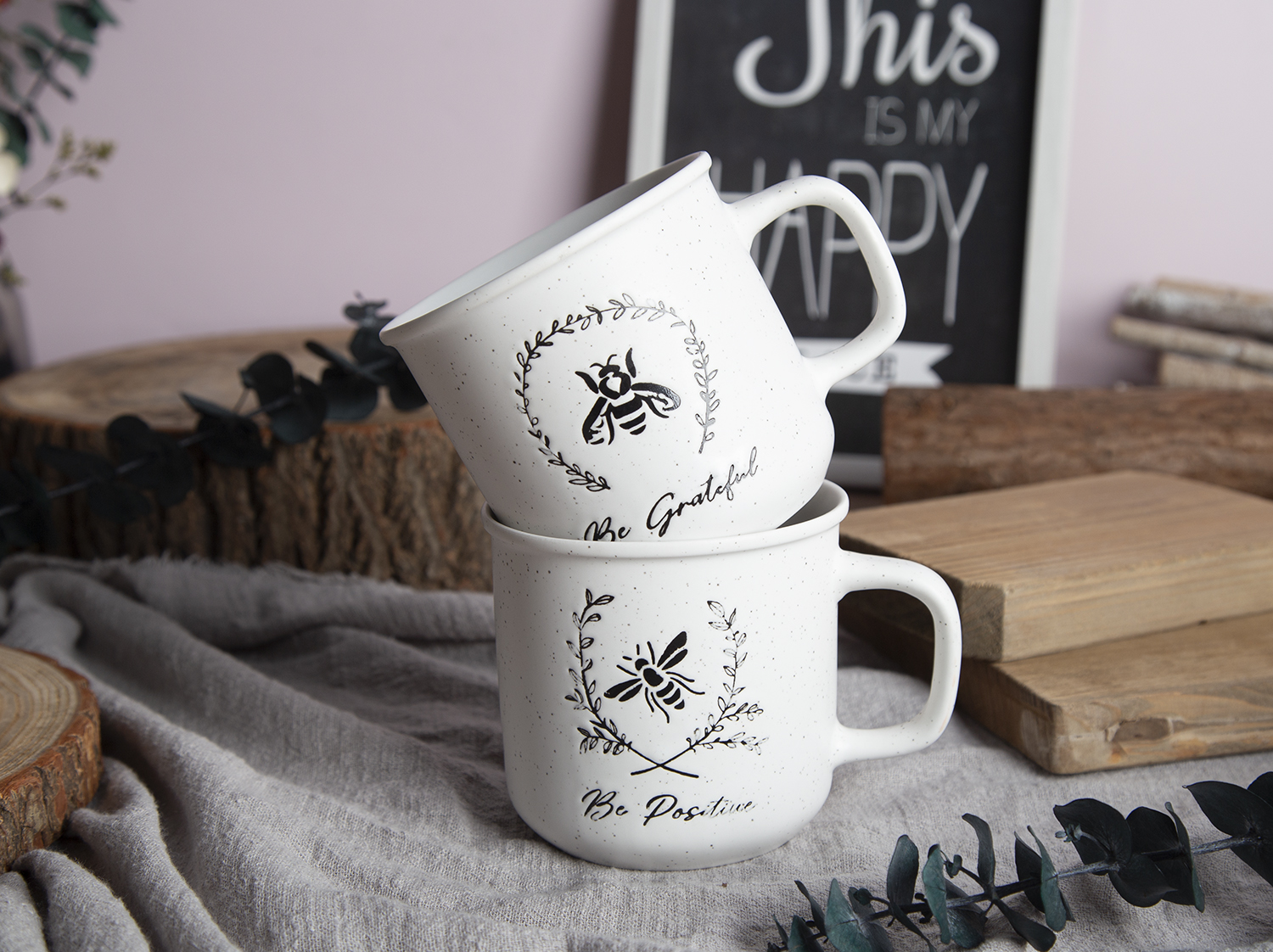 CHANGSHA HAPPY GO Inspirational Quote New Bone China Mugs and Bowls with Under-Glaze Screen Printing and Sesame Dot Technique |happygodinnerware.com