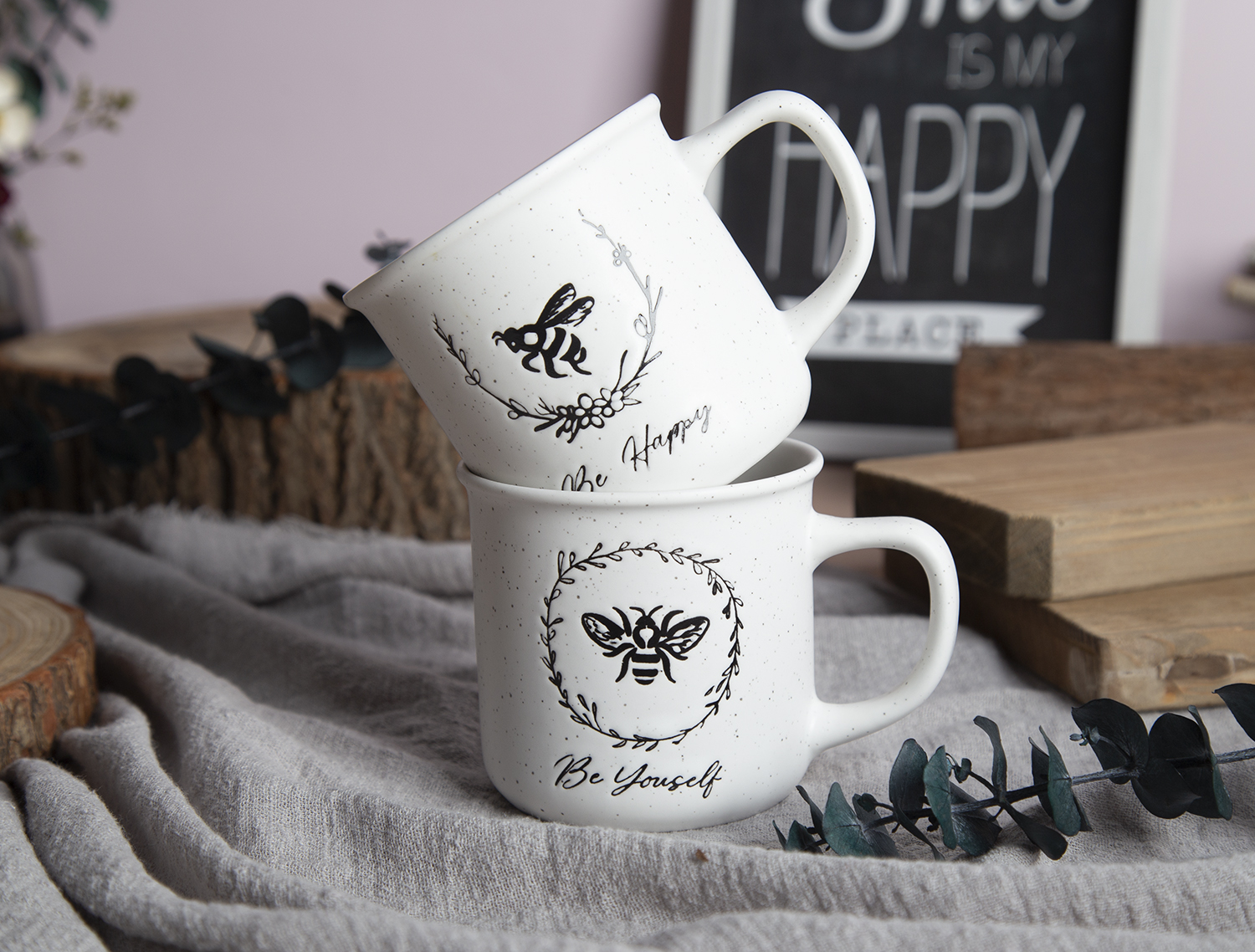 CHANGSHA HAPPY GO Inspirational Quote New Bone China Mugs and Bowls with Under-Glaze Screen Printing and Sesame Dot Technique |happygodinnerware.com