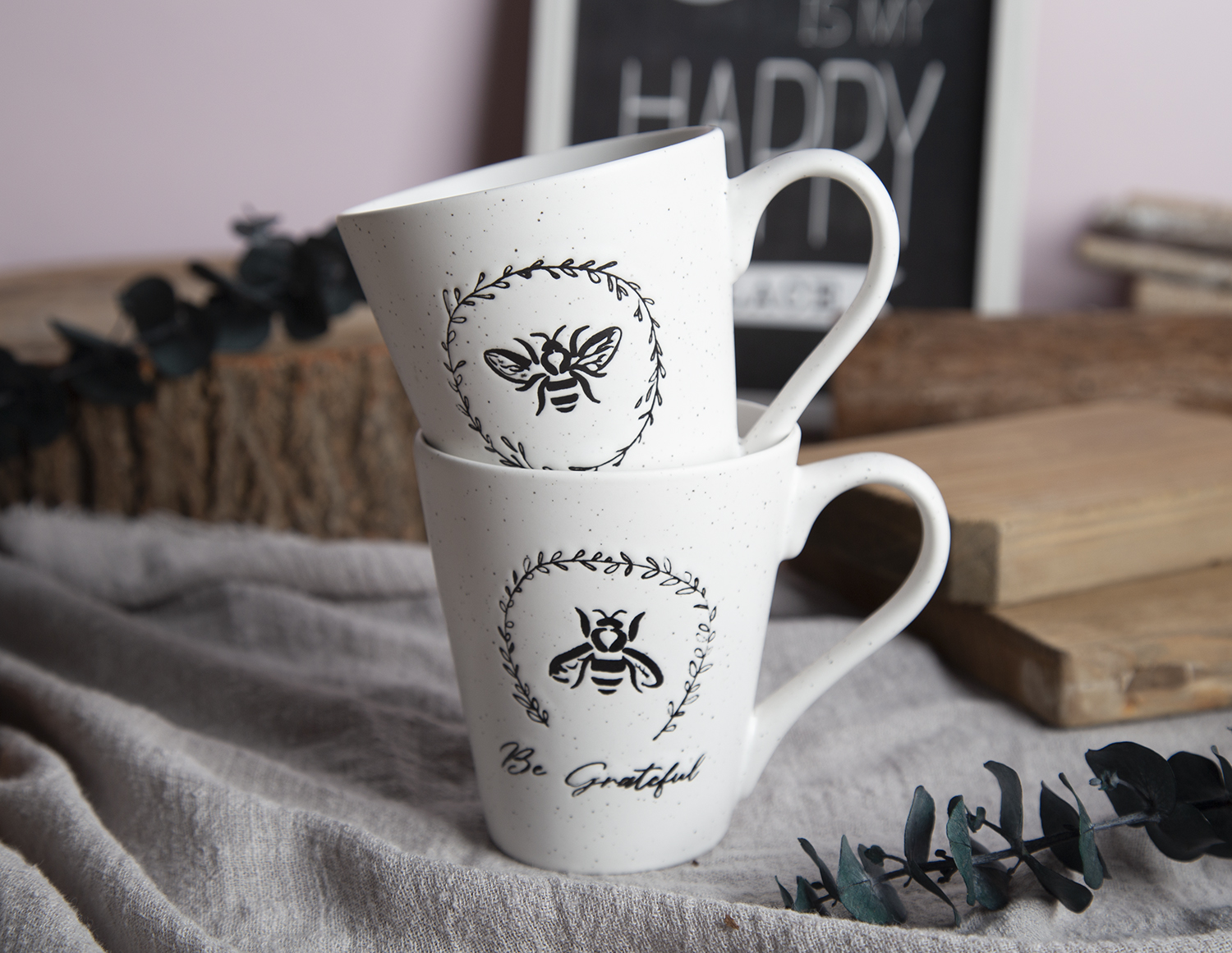 CHANGSHA HAPPY GO Inspirational Quote New Bone China Mugs and Bowls with Under-Glaze Screen Printing and Sesame Dot Technique |happygodinnerware.com