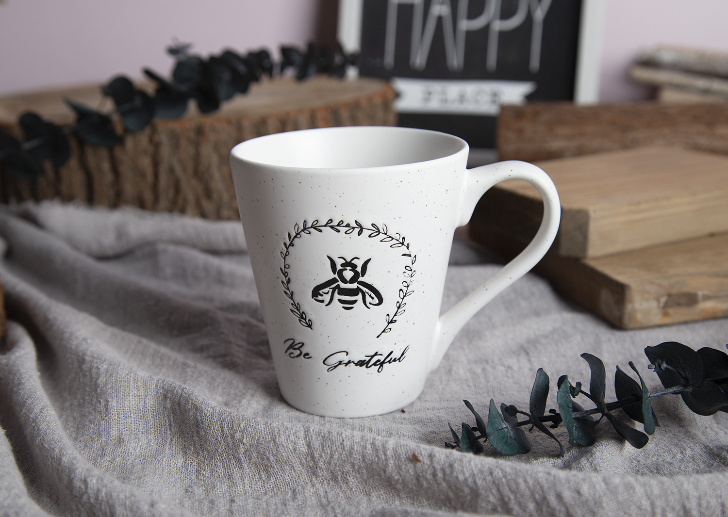 CHANGSHA HAPPY GO Inspirational Quote New Bone China Mugs and Bowls with Under-Glaze Screen Printing and Sesame Dot Technique |happygodinnerware.com