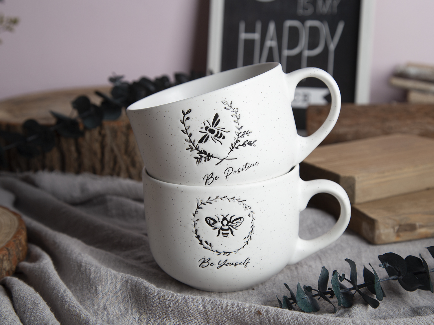 CHANGSHA HAPPY GO Inspirational Quote New Bone China Mugs and Bowls with Under-Glaze Screen Printing and Sesame Dot Technique |happygodinnerware.com