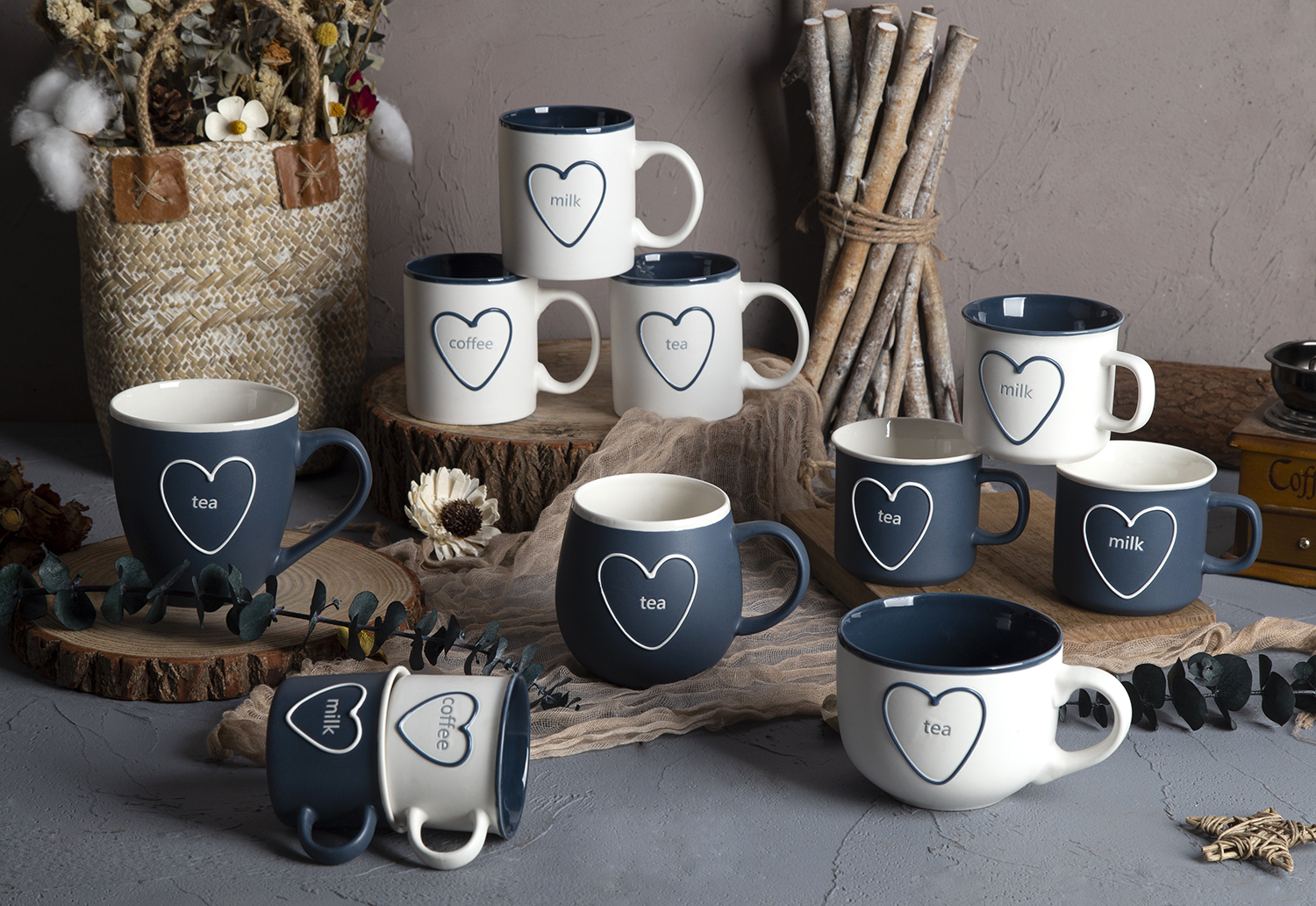 CHANGSHA HAPPY GO Heart-Motif Mugs and Cups with Stacked Glazing in New Bone China |happygodinnerware.com