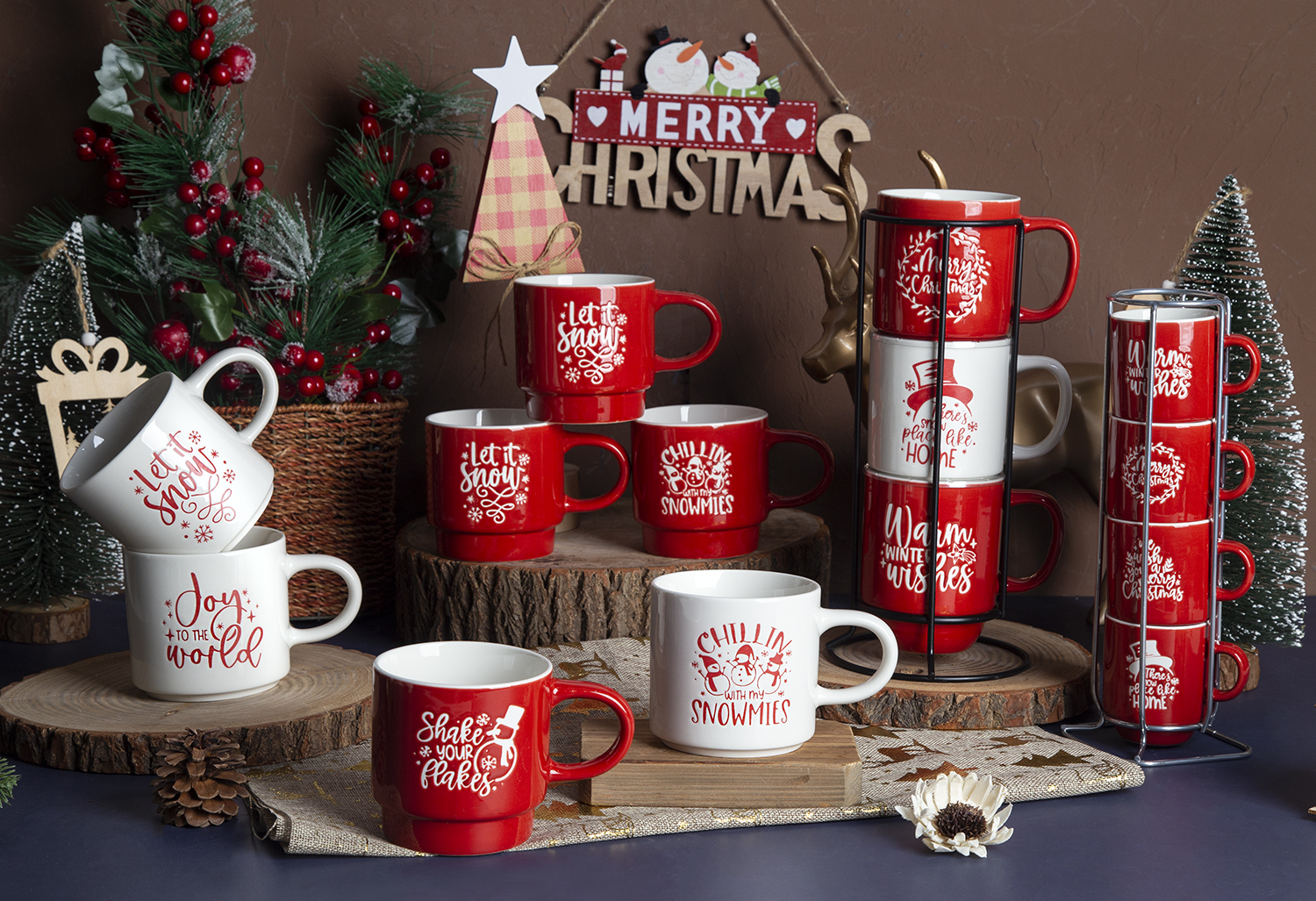 ​CHANGSHA HAPPY GO Christmas Themed New Bone China Stackable Mugs with Screen Printing |happygodinnerware.com