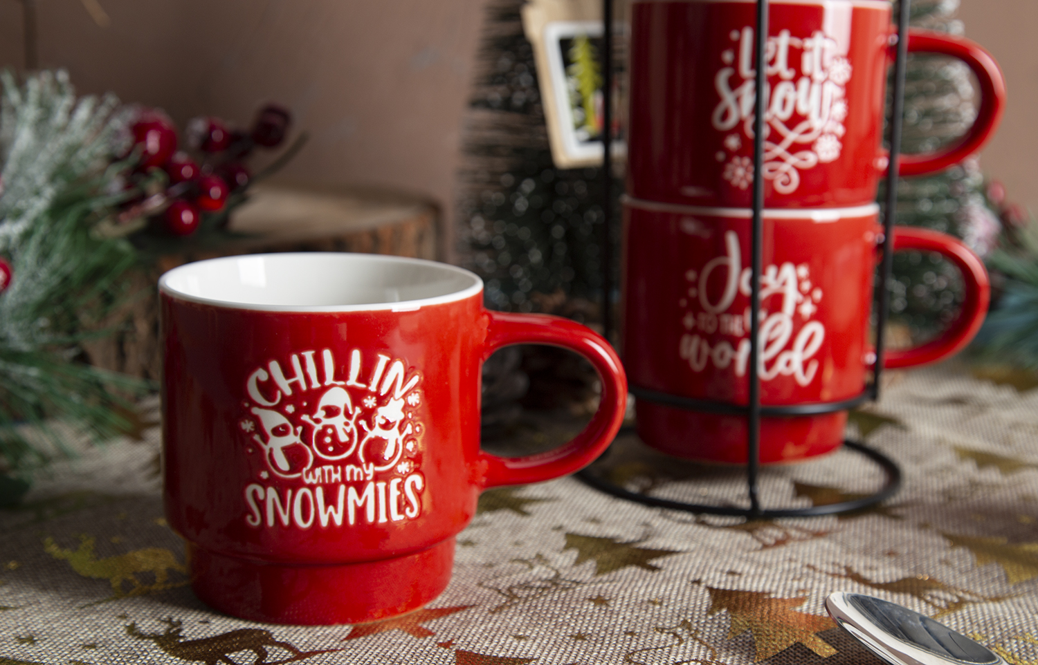 ​CHANGSHA HAPPY GO Christmas Themed New Bone China Stackable Mugs with Screen Printing |happygodinnerware.com