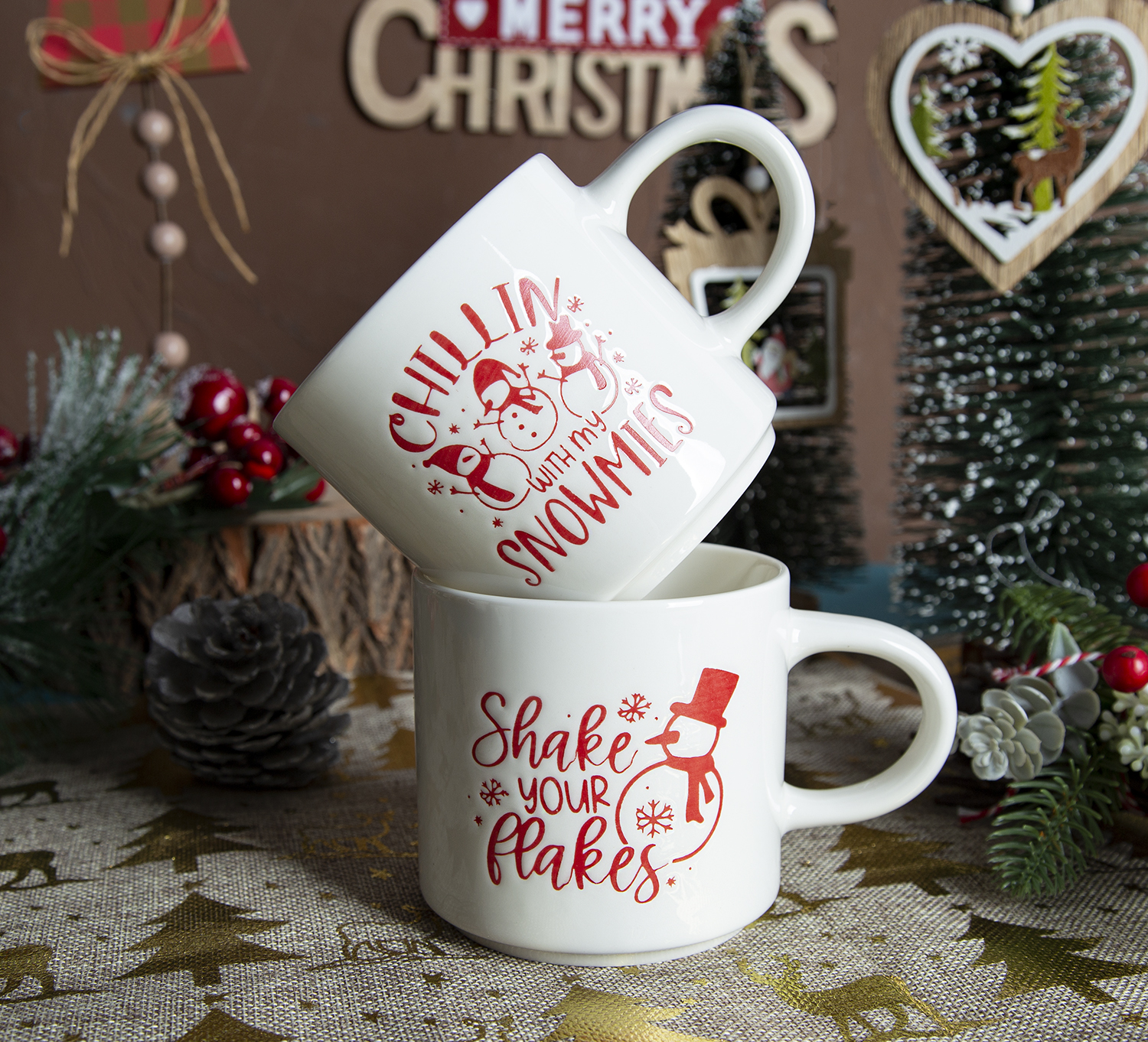 ​CHANGSHA HAPPY GO Christmas Themed New Bone China Stackable Mugs with Screen Printing |happygodinnerware.com