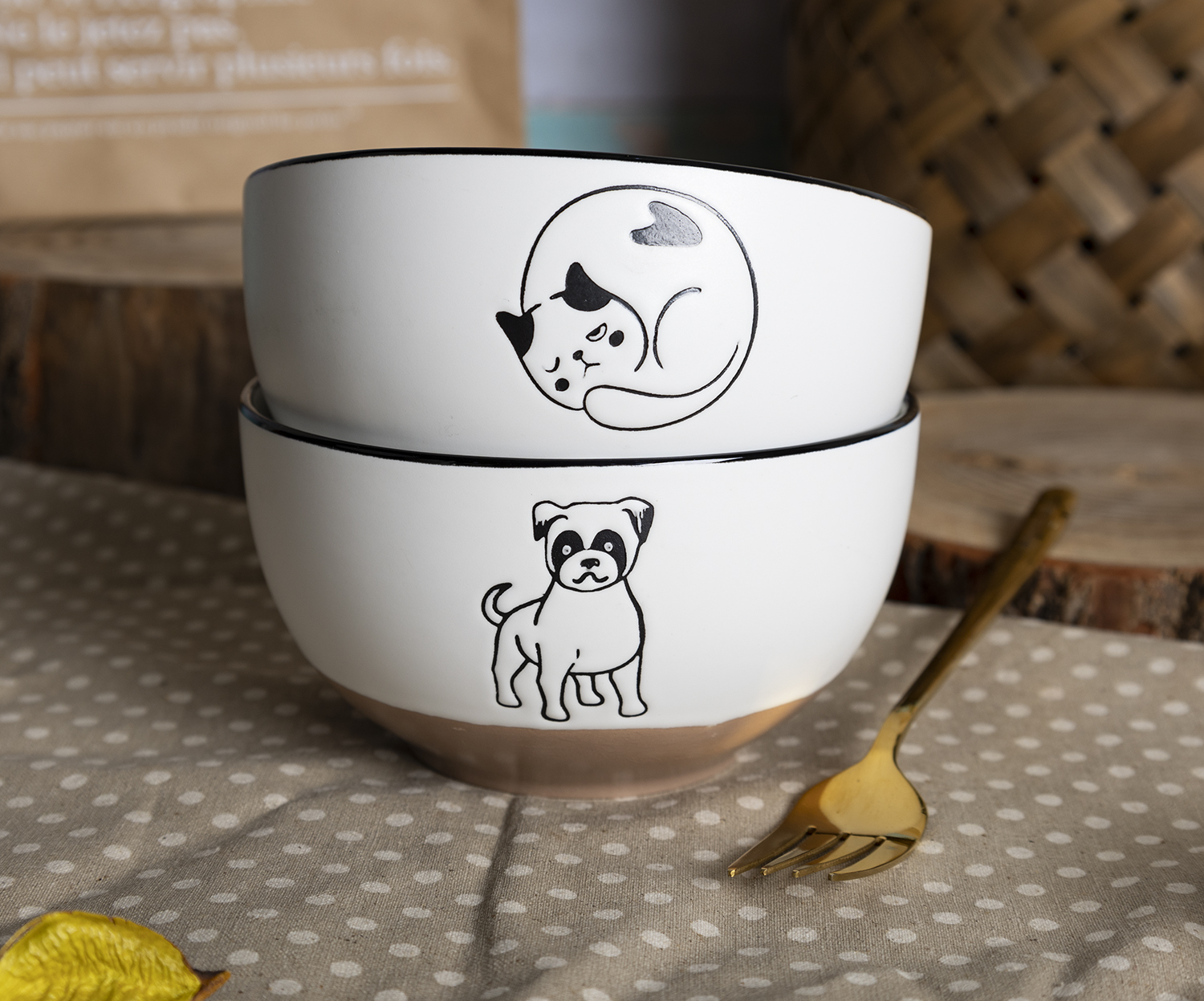 CHANGSHA HAPPY GO  Fine Bone China Mug and Bowl Set – Minimalist Animal Line Art with Matte Clay Accent |happygodinnerware.com