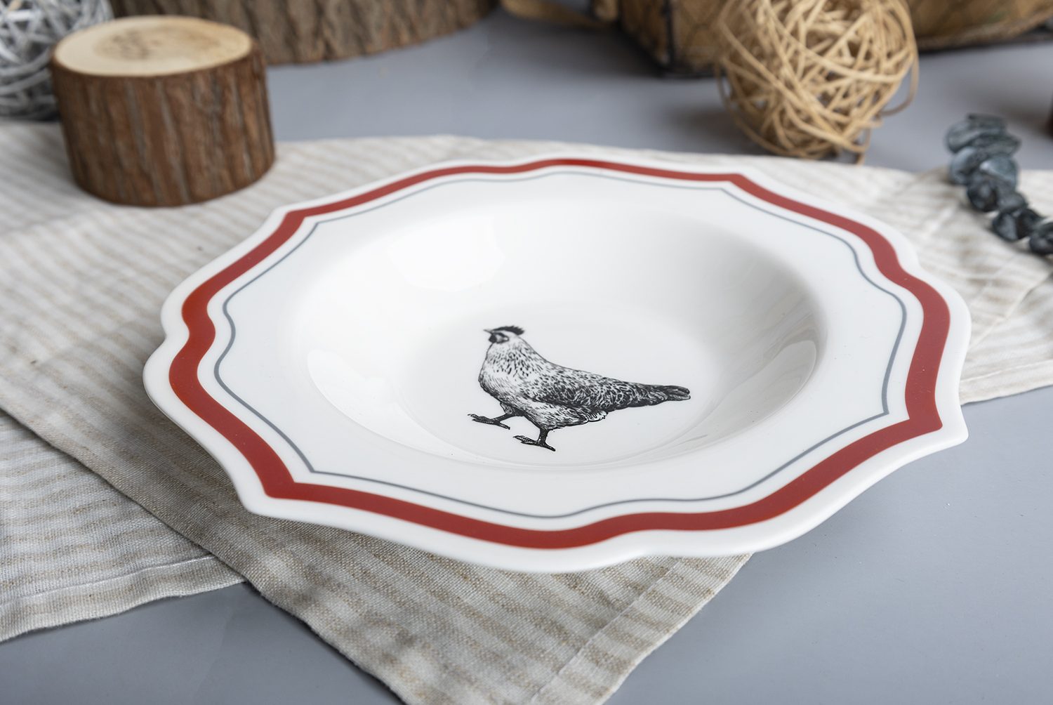 CHANGSHA HAPPY GO  Country Farm Animal Bone China Dinnerware Set with Red and Gingham Design – Plates and Bowls |happygodinnerware.com