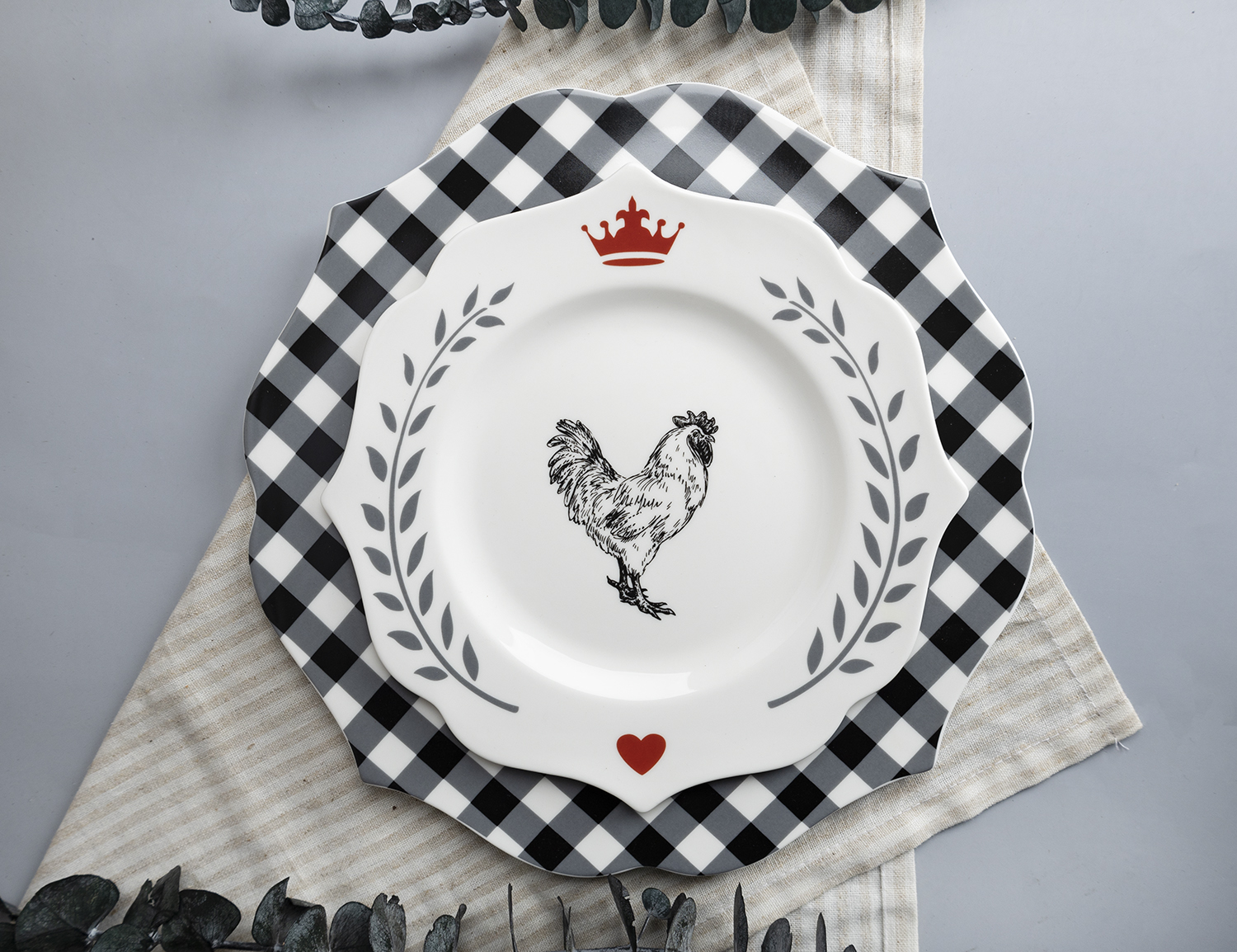 CHANGSHA HAPPY GO  Country Farm Animal Bone China Dinnerware Set with Red and Gingham Design – Plates and Bowls |happygodinnerware.com