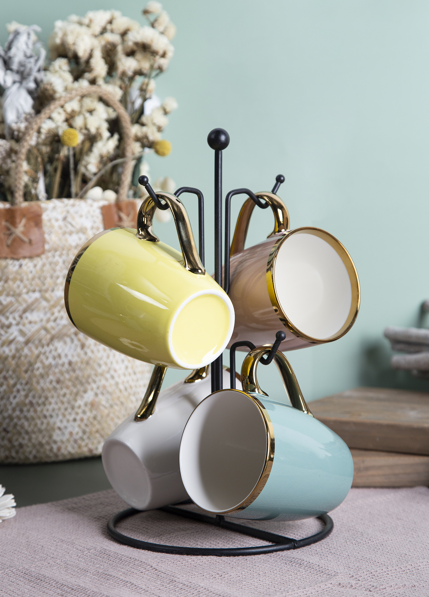 CHANGSHA HAPPY GO Elegant Bone China Mug Collection with Color Glaze and Luxurious Gold Rim |happygodinnerware.com