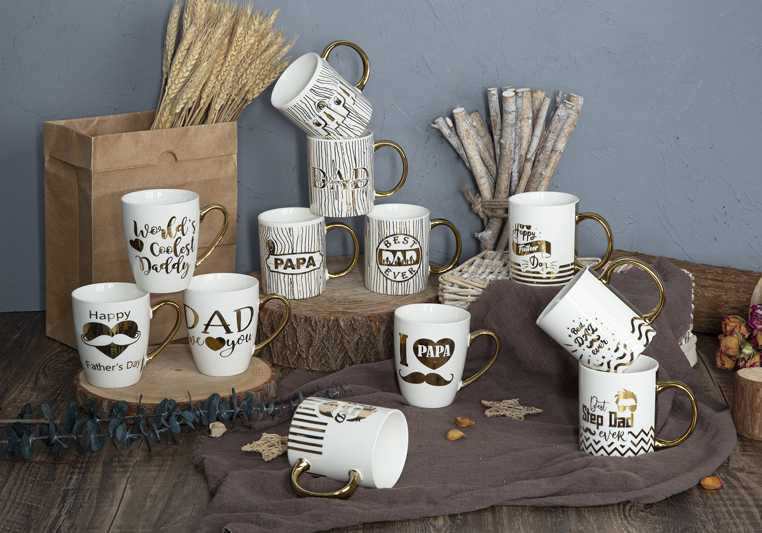 CHANGSHA HAPPY GO Father's Day Electroplated Mug in New Bone China with Gold Handle & Graphic Designs |happygodinnerware.com