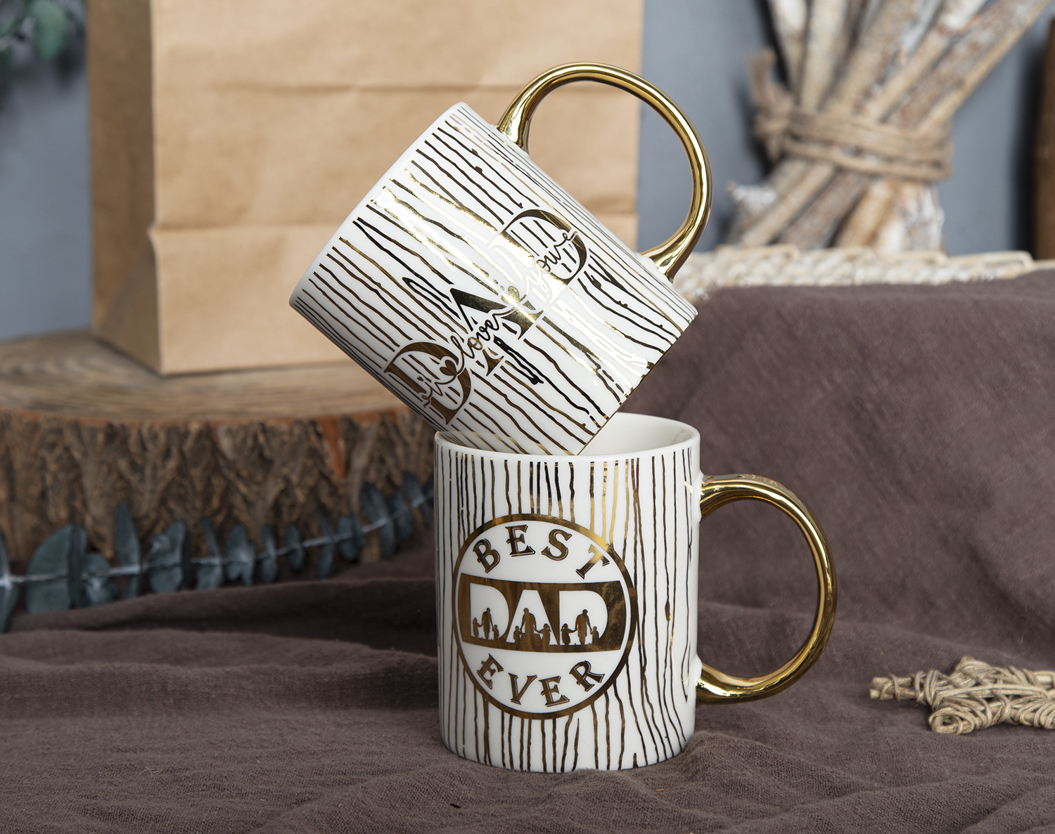 CHANGSHA HAPPY GO Father's Day Electroplated Mug in New Bone China with Gold Handle & Graphic Designs |happygodinnerware.com