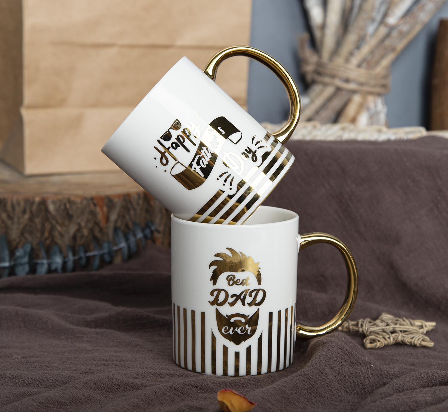 CHANGSHA HAPPY GO Father's Day Electroplated Mug in New Bone China with Gold Handle & Graphic Designs |happygodinnerware.com