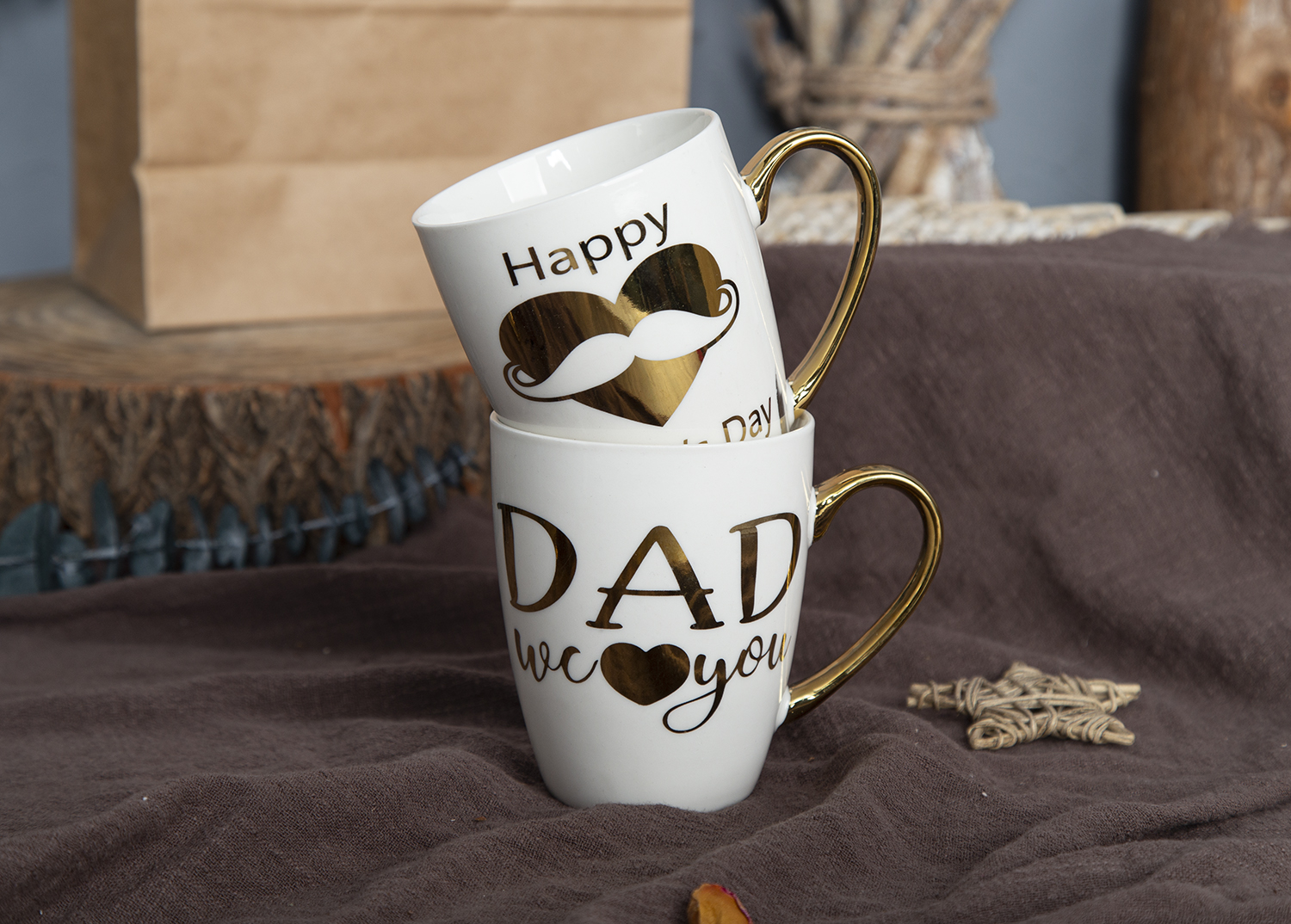 CHANGSHA HAPPY GO Father's Day Electroplated Mug in New Bone China with Gold Handle & Graphic Designs |happygodinnerware.com