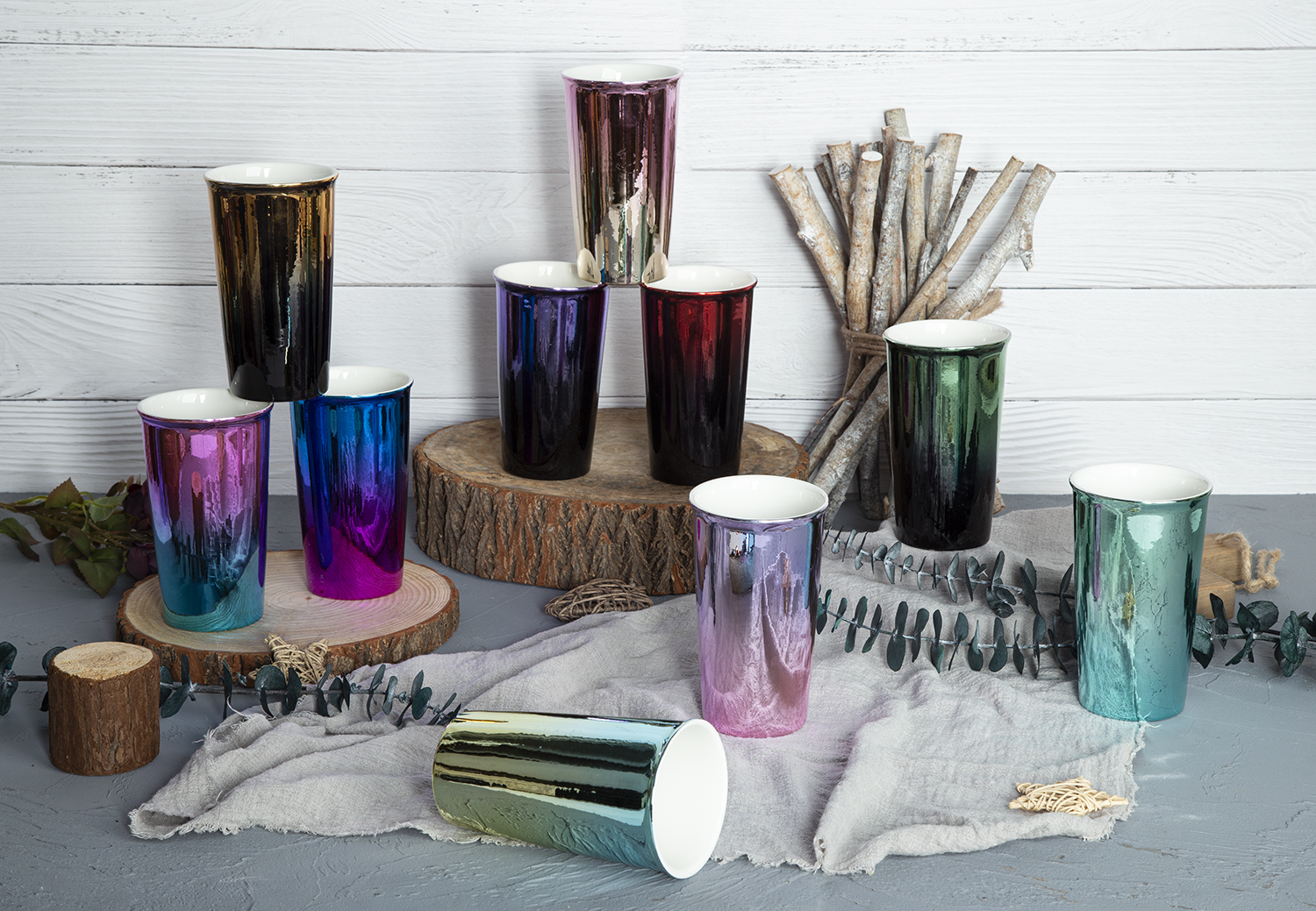 CHANGSHA HAPPY GO Tall Electroplated Tumbler in New Bone China with Metallic Gradient Finish |happygodinnerware.com