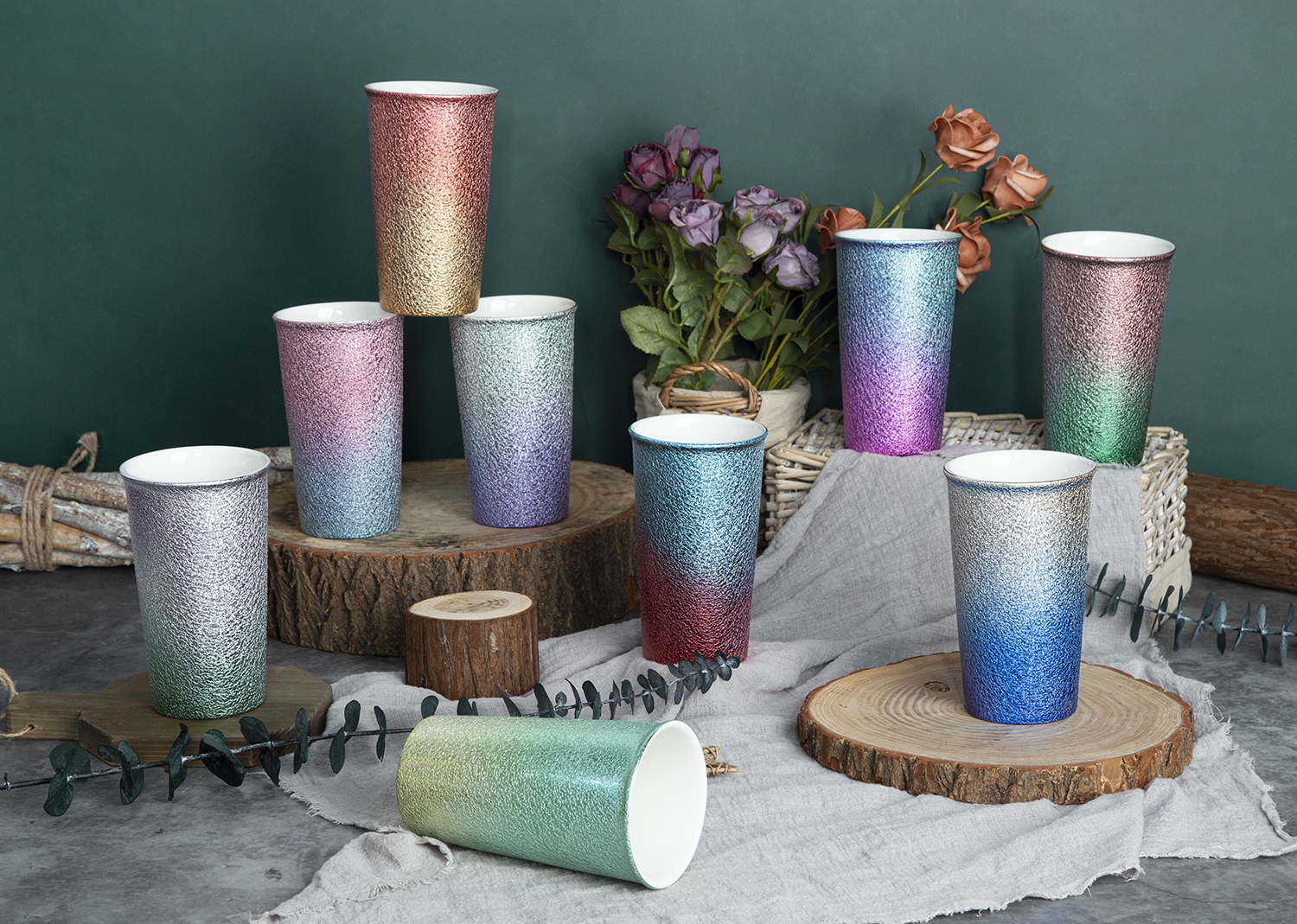 CHANGSHA HAPPY GO Tall Electroplated Tumbler in New Bone China with Metallic Gradient Finish |happygodinnerware.com