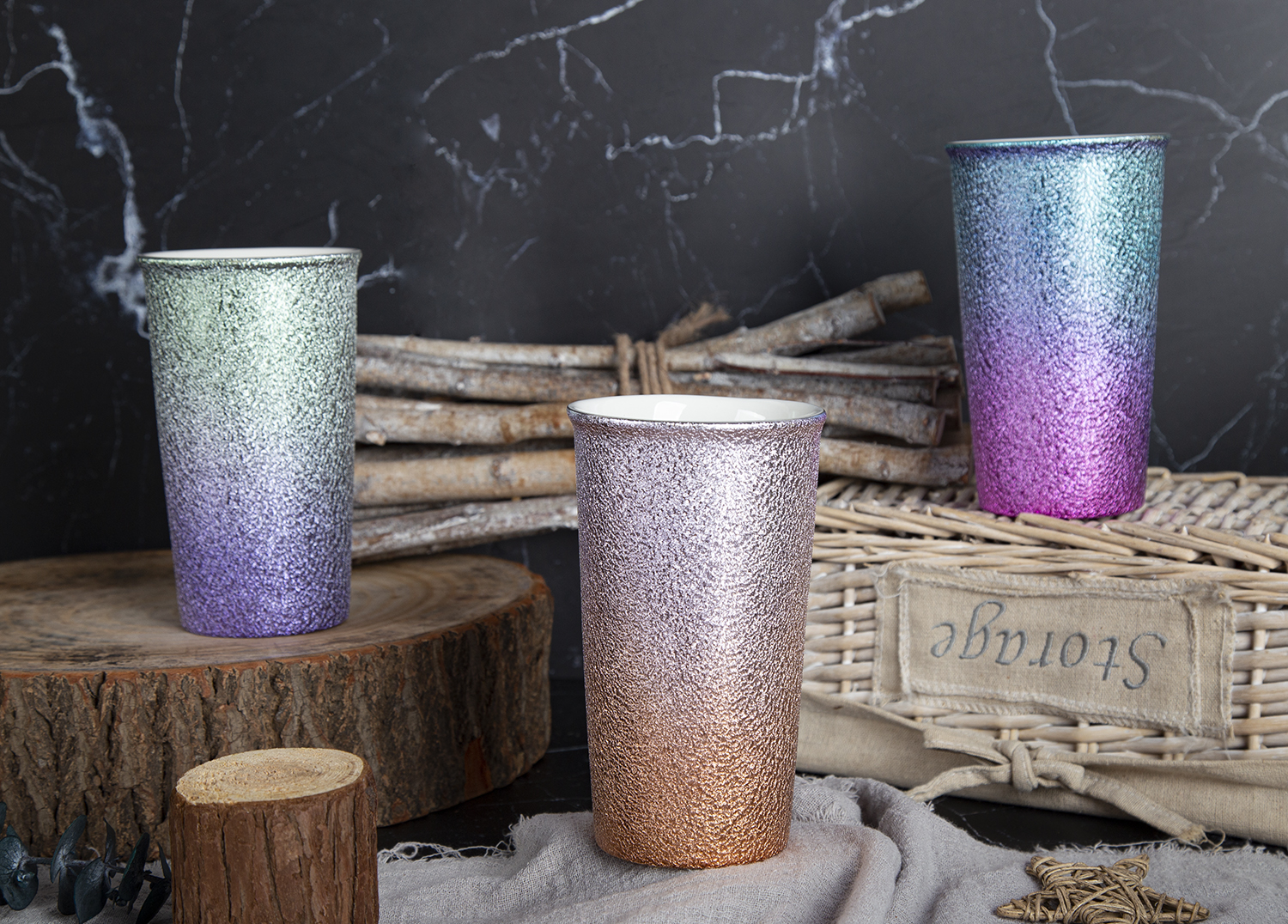 CHANGSHA HAPPY GO Tall Electroplated Tumbler in New Bone China with Metallic Gradient Finish |happygodinnerware.com