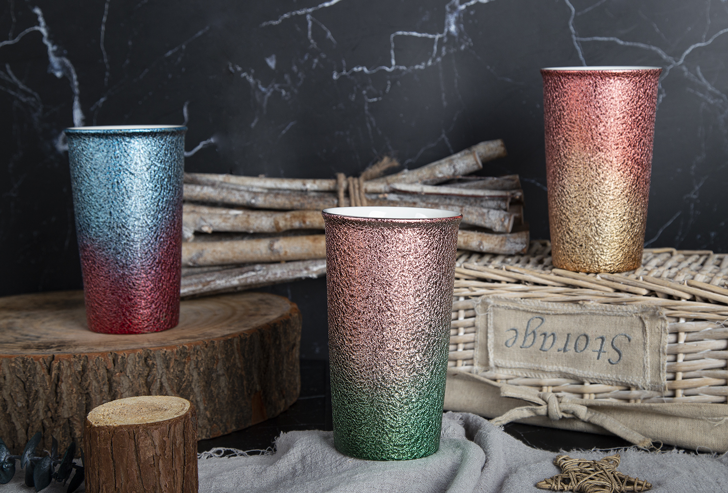CHANGSHA HAPPY GO Tall Electroplated Tumbler in New Bone China with Metallic Gradient Finish |happygodinnerware.com
