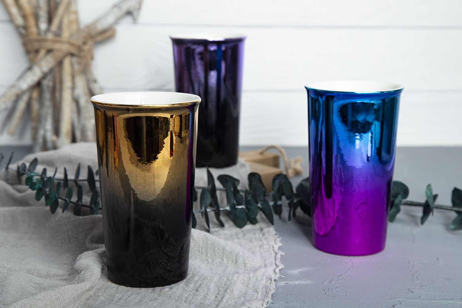 CHANGSHA HAPPY GO Tall Electroplated Tumbler in New Bone China with Metallic Gradient Finish |happygodinnerware.com