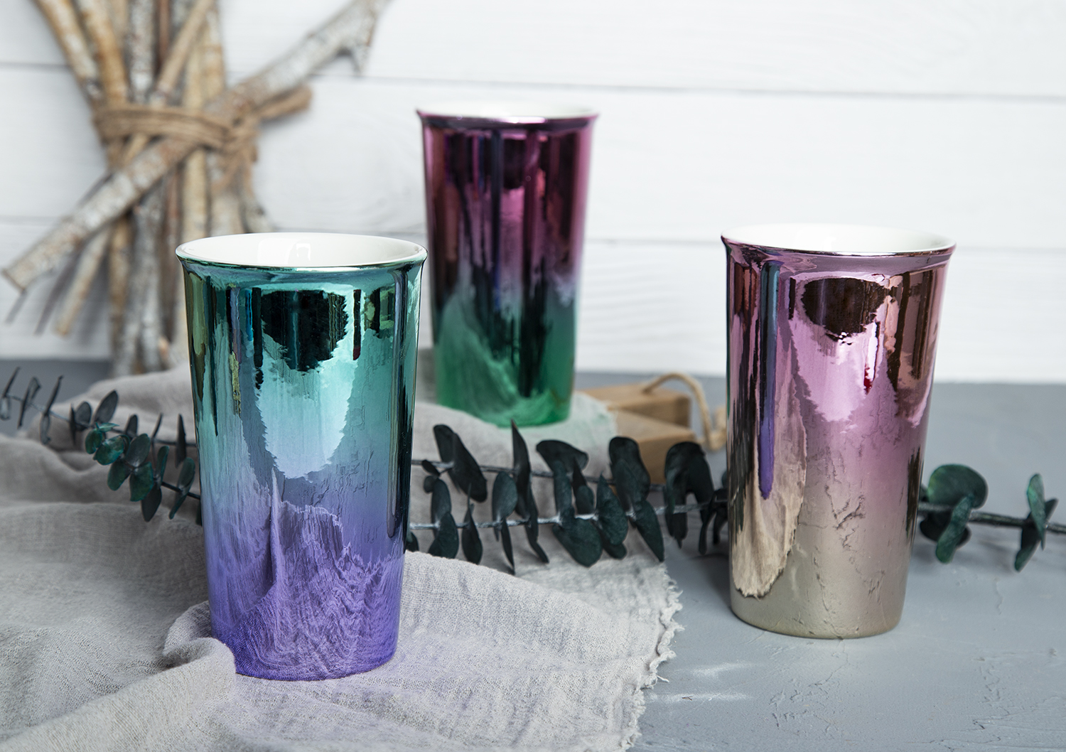 CHANGSHA HAPPY GO Tall Electroplated Tumbler in New Bone China with Metallic Gradient Finish |happygodinnerware.com