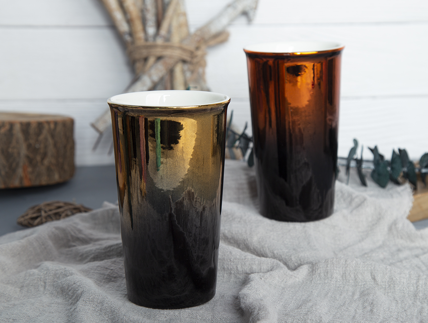 CHANGSHA HAPPY GO Tall Electroplated Tumbler in New Bone China with Metallic Gradient Finish |happygodinnerware.com