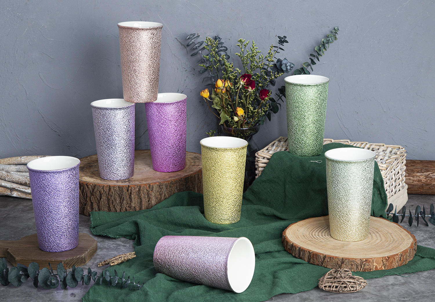 CHANGSHA HAPPY GO Metallic Cracked Texture Tall Mug in New Bone China with Electroplated Gradient Finish |happygodinnerware.com