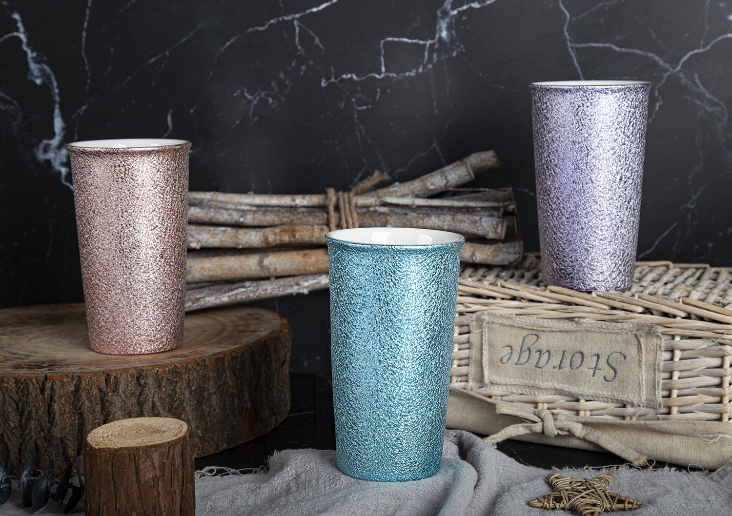 CHANGSHA HAPPY GO Metallic Cracked Texture Tall Mug in New Bone China with Electroplated Gradient Finish |happygodinnerware.com