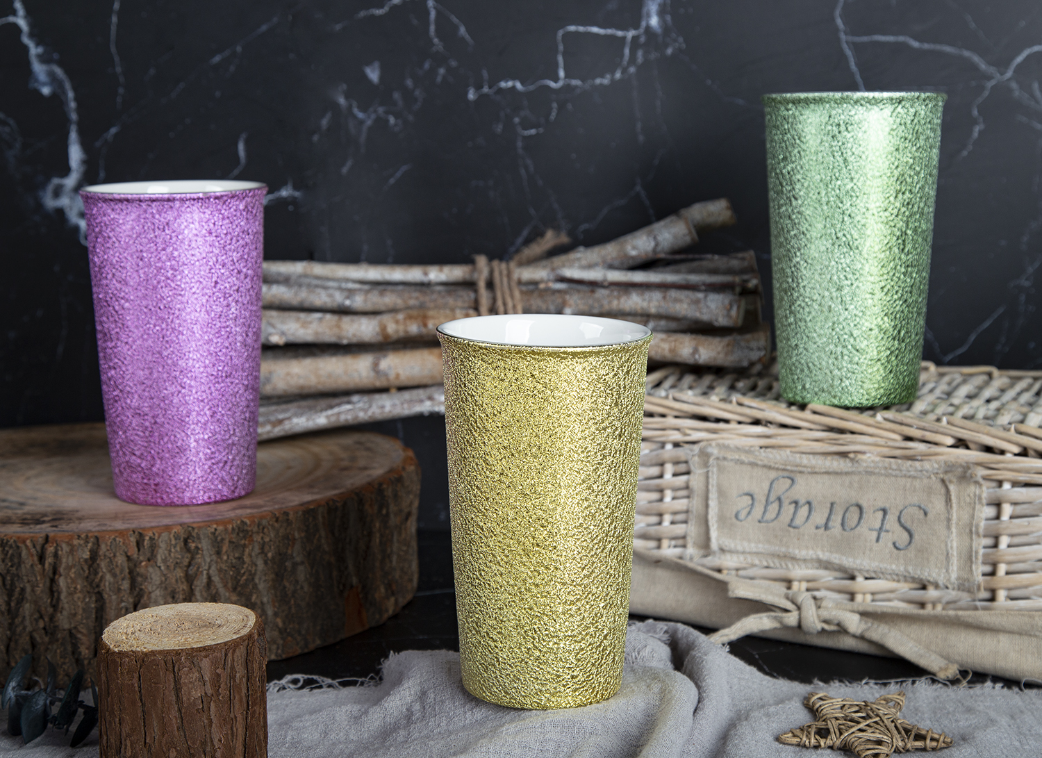 CHANGSHA HAPPY GO Metallic Cracked Texture Tall Mug in New Bone China with Electroplated Gradient Finish |happygodinnerware.com