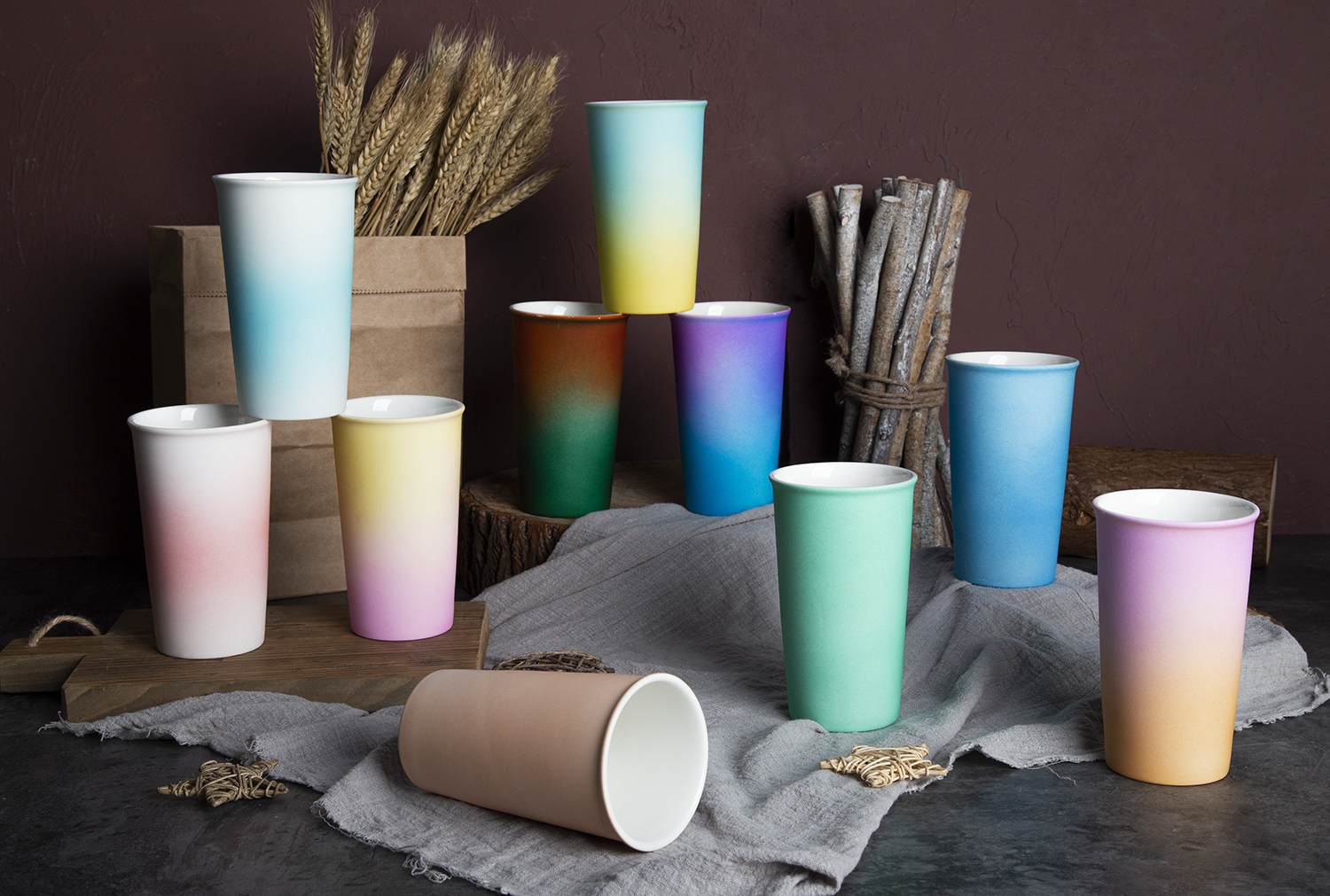 CHANGSHA HAPPY GO Gradient Electroplated Tall Mug in New Bone China with Soft Ombre Color Finish |happygodinnerware.com
