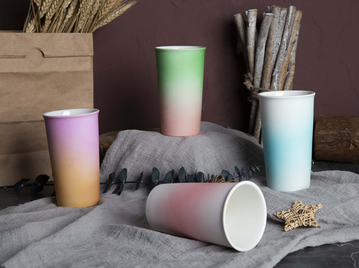 CHANGSHA HAPPY GO Gradient Electroplated Tall Mug in New Bone China with Soft Ombre Color Finish |happygodinnerware.com