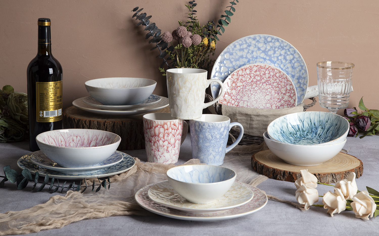 CHANGSHA HAPPY GO Reactive Glaze New Bone China Dinnerware Set with Ink Vein Pattern |happygodinnerware.com