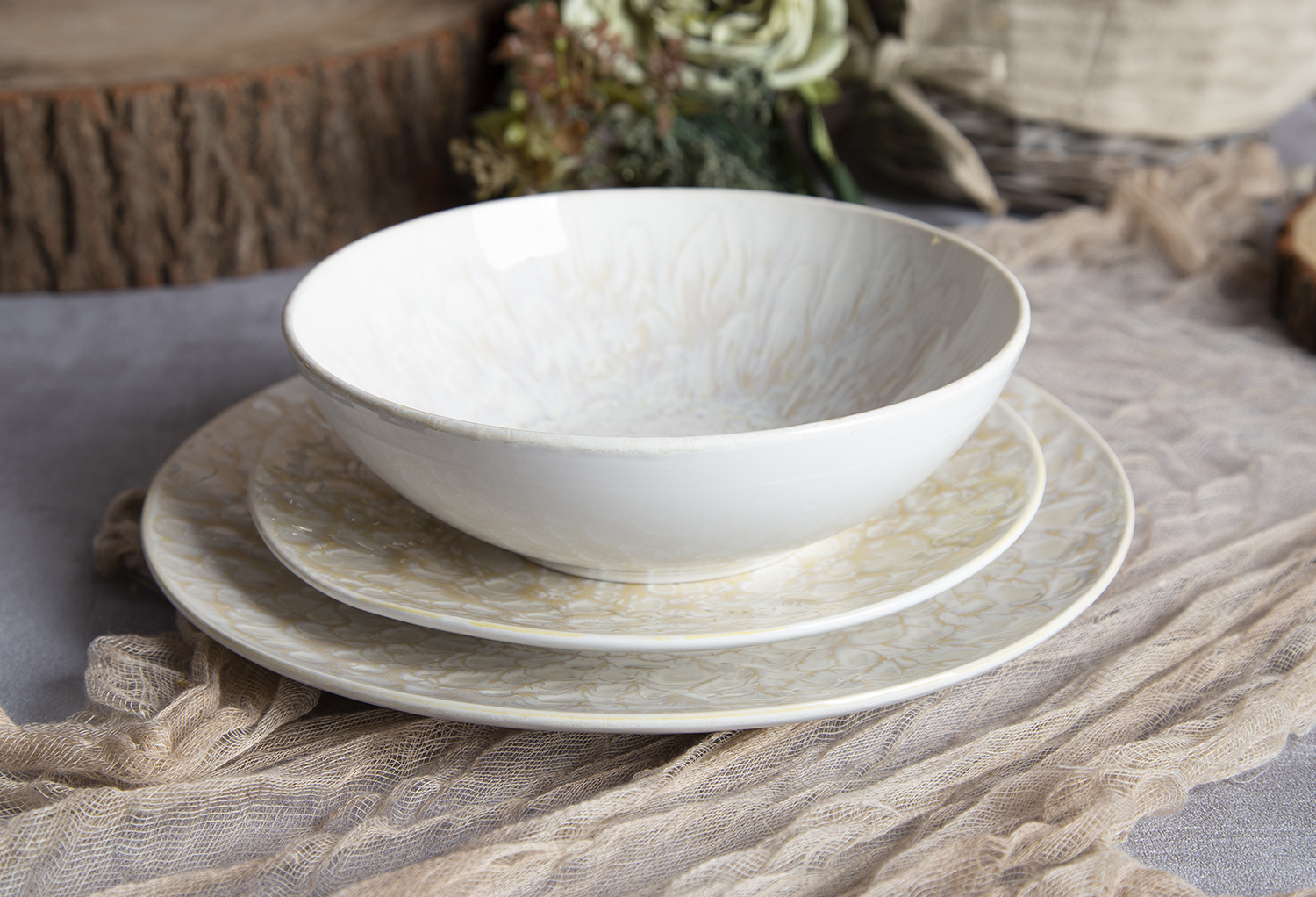 CHANGSHA HAPPY GO Reactive Glaze New Bone China Dinnerware Set with Ink Vein Pattern |happygodinnerware.com