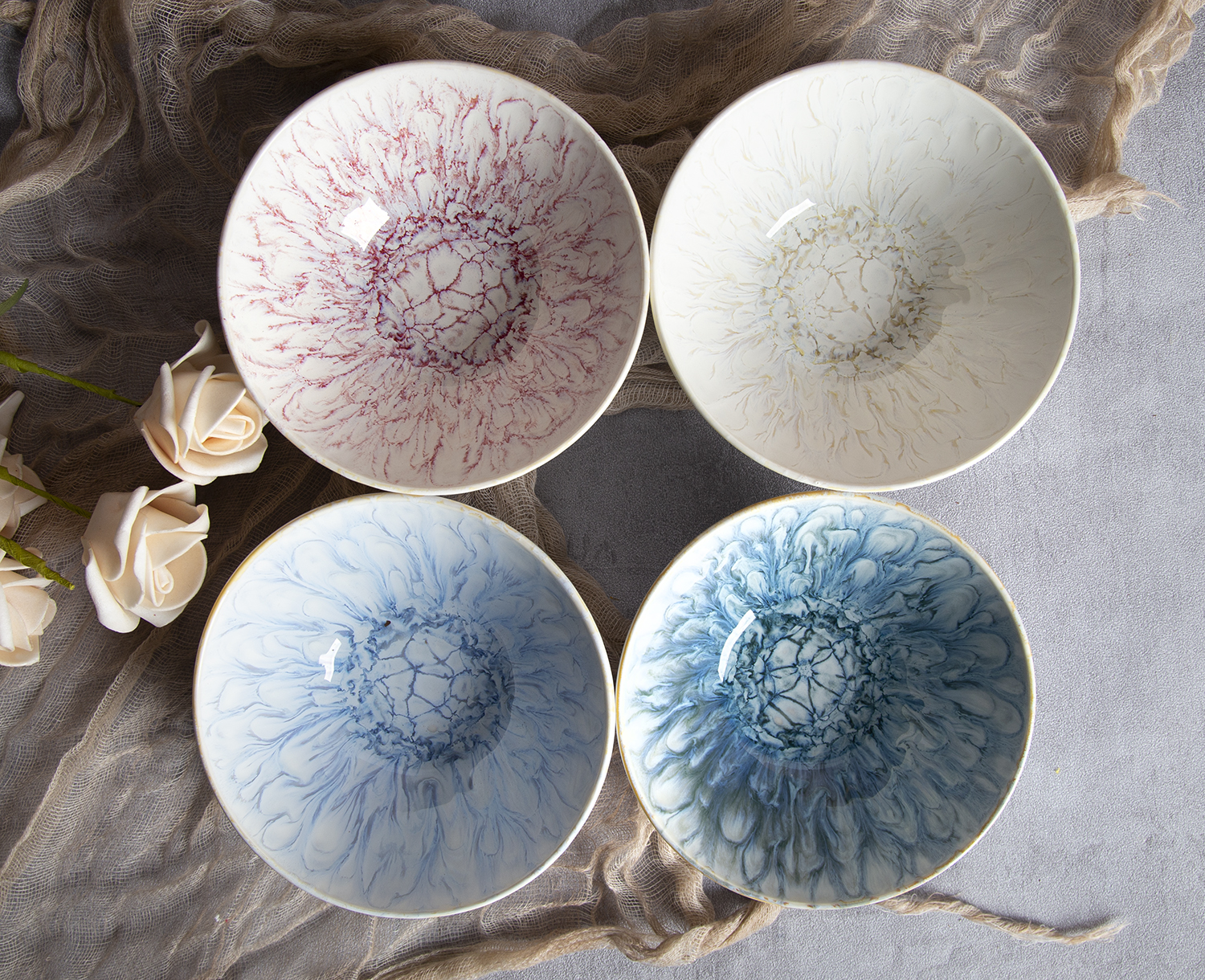 CHANGSHA HAPPY GO Reactive Glaze New Bone China Dinnerware Set with Ink Vein Pattern |happygodinnerware.com