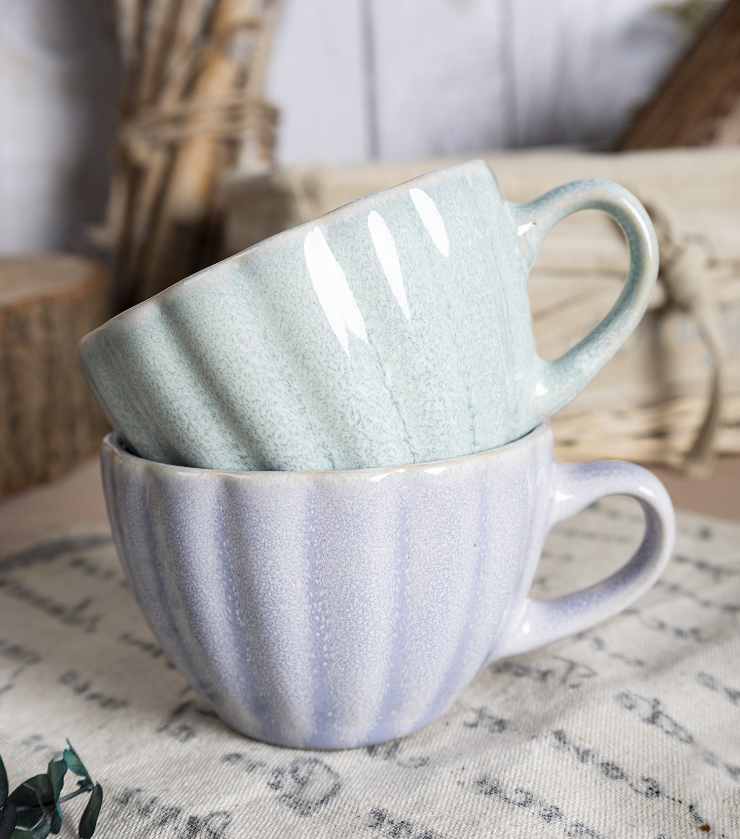 CHANGSHA HAPPY GO  Pastel Reactive Glaze Fluted Stoneware Tableware Set – 16 Pieces for Modern Minimalist Dining |happygodinnerware.com