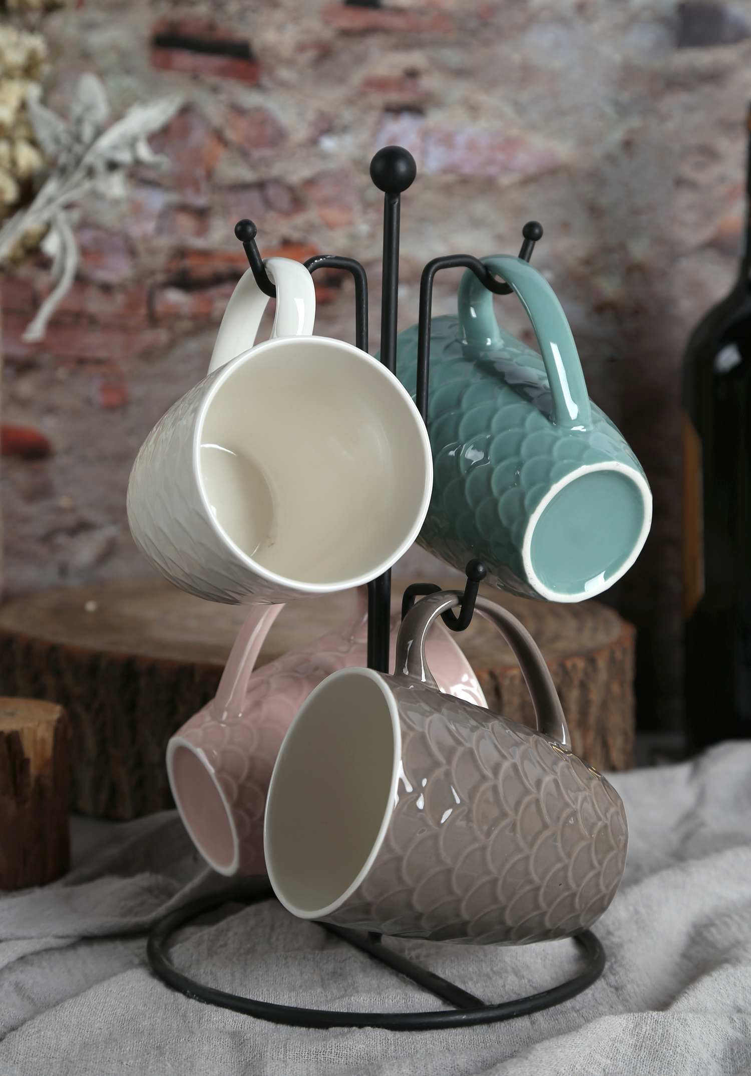 CHANGSHA HAPPY GO Assorted Color Glazed Embossed Bone China Mugs – Elegant Texture Meets Vibrant Mix |happygodinnerware.com