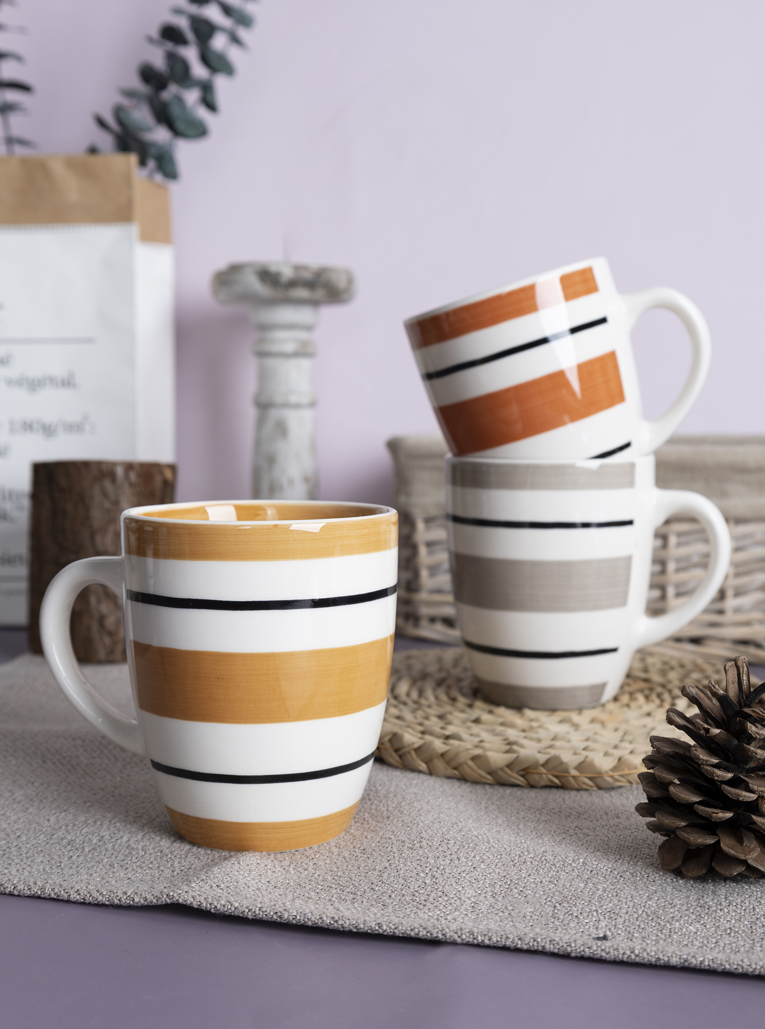CHANGSHA HAPPY GO Autumn and Winter Handpainted Fine Earthenware Dinnerware Set with Warm Stripes and Cozy Seasonal Colors  |happygodinnerware.com