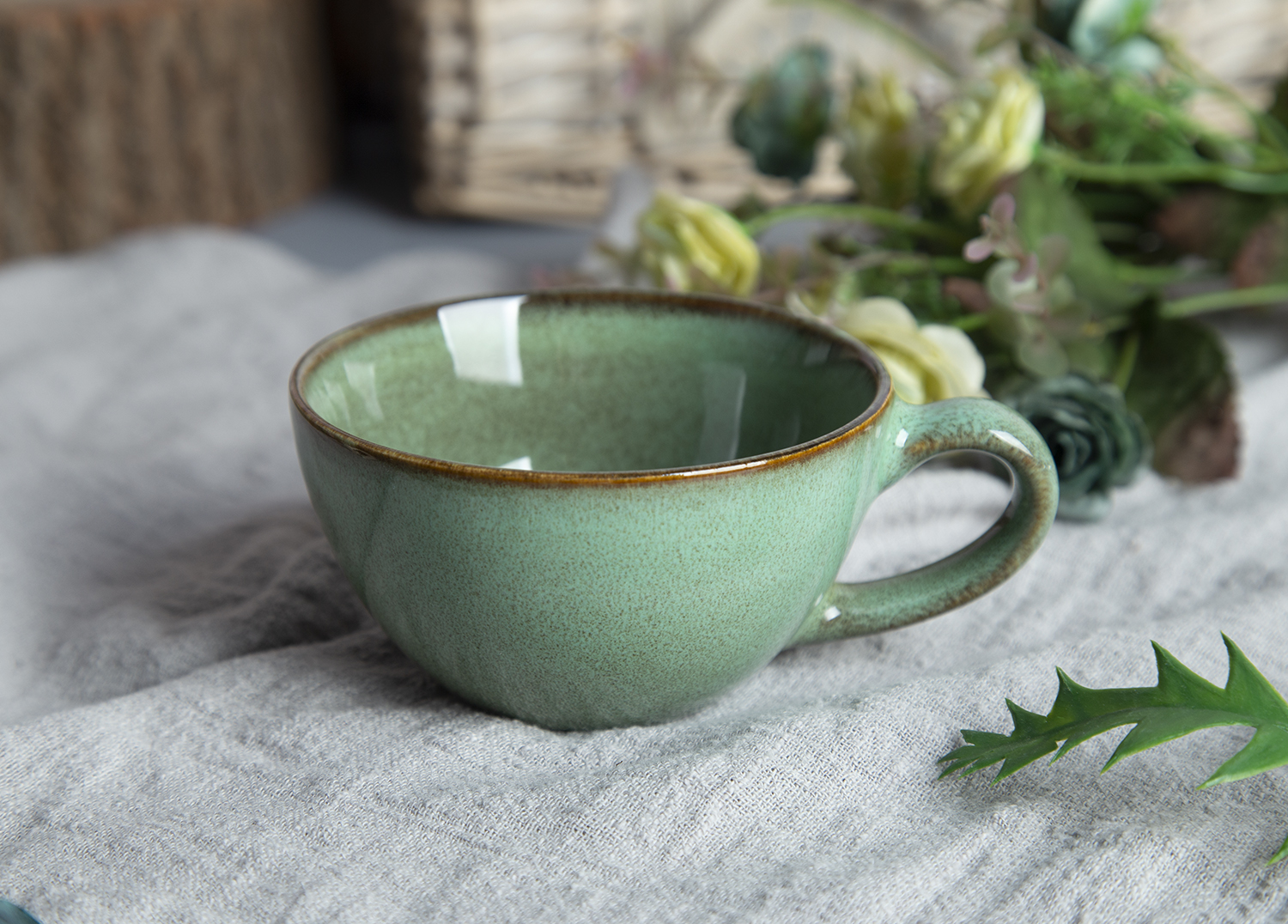 CHANGSHA HAPPY GO Embossed Green & Brown Reactive Stoneware Collection |happygodinnerware.com