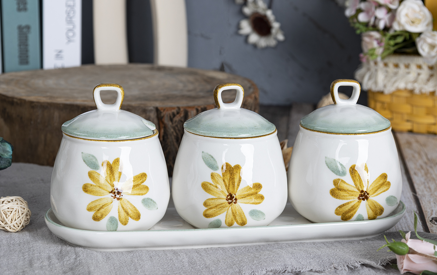 CHANGSHA HAPPY GO Elegant Embossed Fine Bone China Dinnerware Set with Matte Floral Motifs in Soft Green and Blue  |happygodinnerware.com