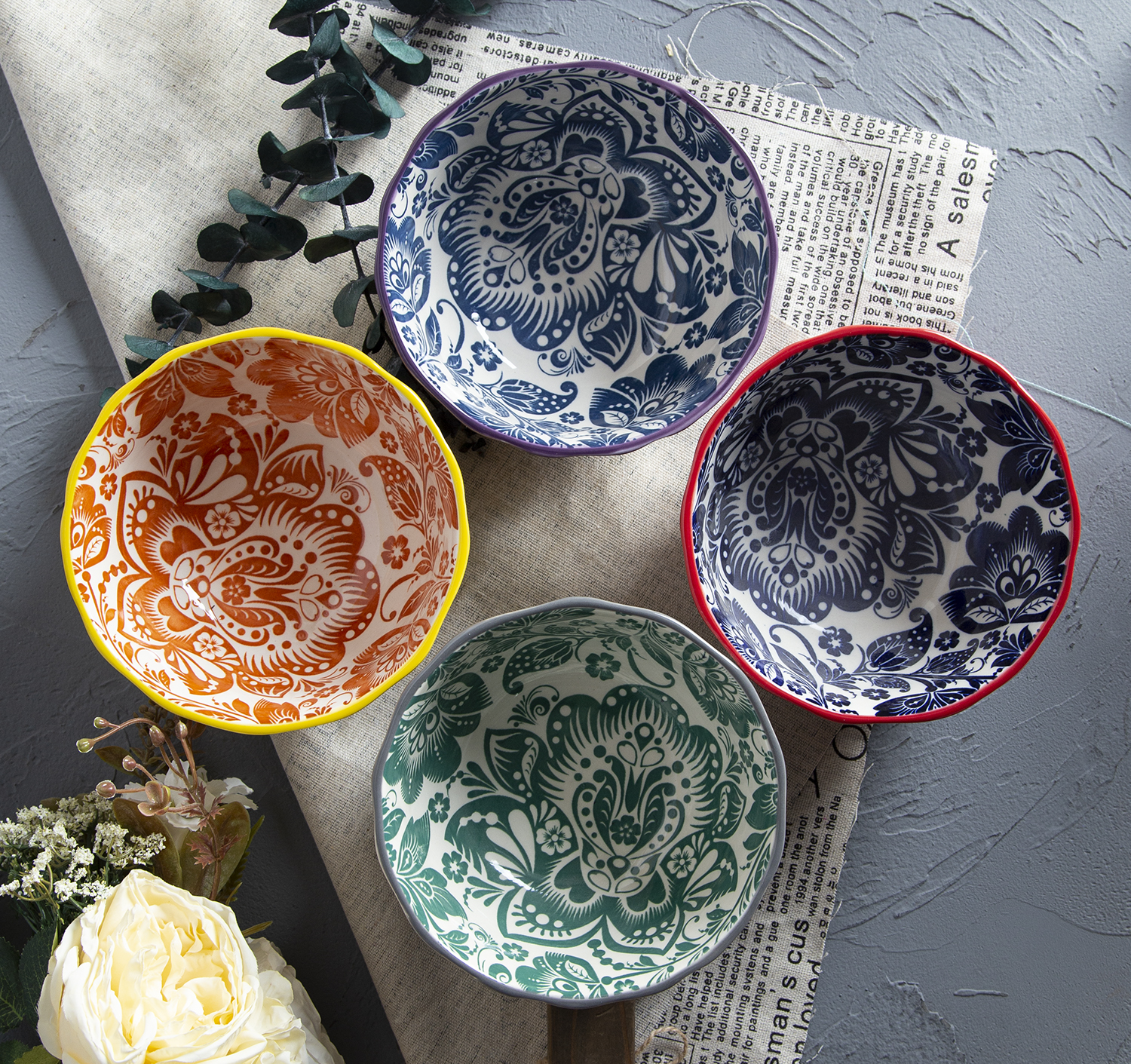 CHANGSHA HAPPY GO Large Sunflower Embossed Stoneware Bowls with Floral Print | happygodinnerware.com