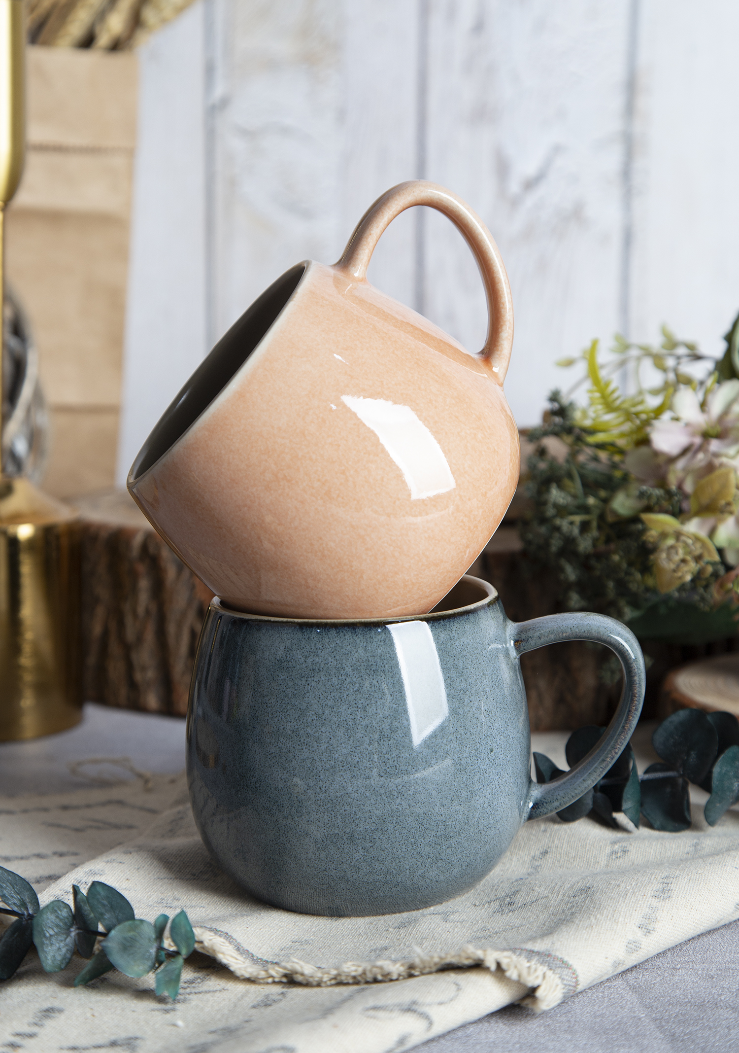 CHANGSHA HAPPY GO Grey, Peach, Yellow, Olive & Brown Globe Reactive Mugs |happygodinnerware.com