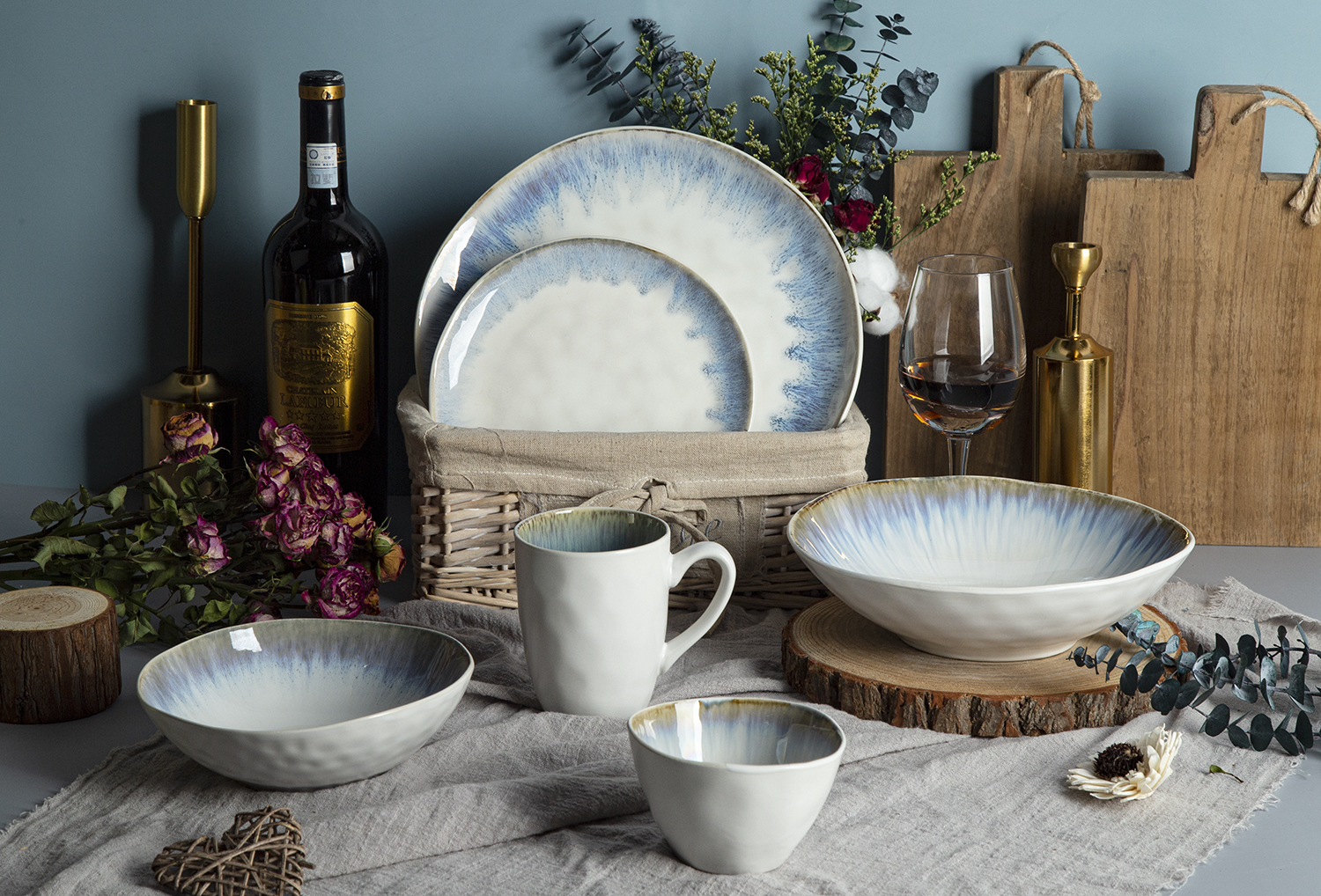 CHANGSHA HAPPY GO Blue-Drip Reactive Glaze Stoneware Collection |happygodinnerware.com