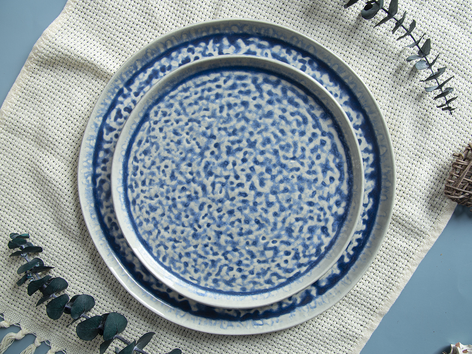 CHANGSHA HAPPY GO Cobalt Speckle Reactive Glaze Stoneware Ensemble | happygodinnerware.com