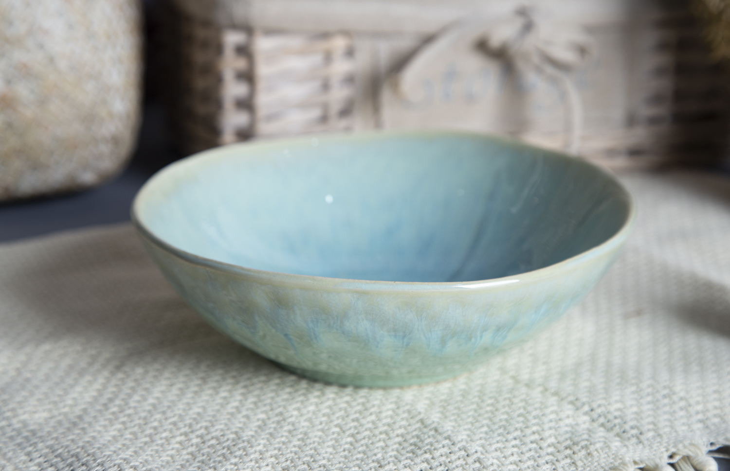 CHANGSHA HAPPY GO Asymmetrical Mint Green Reactive Glaze Stoneware Serveware Collection | happygodinnerware.com