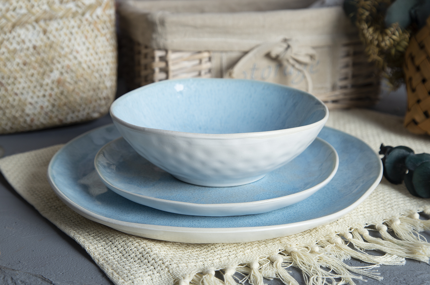 CHANGSHA HAPPY GO Asymmetrical Mint Green Reactive Glaze Stoneware Serveware Collection | happygodinnerware.com