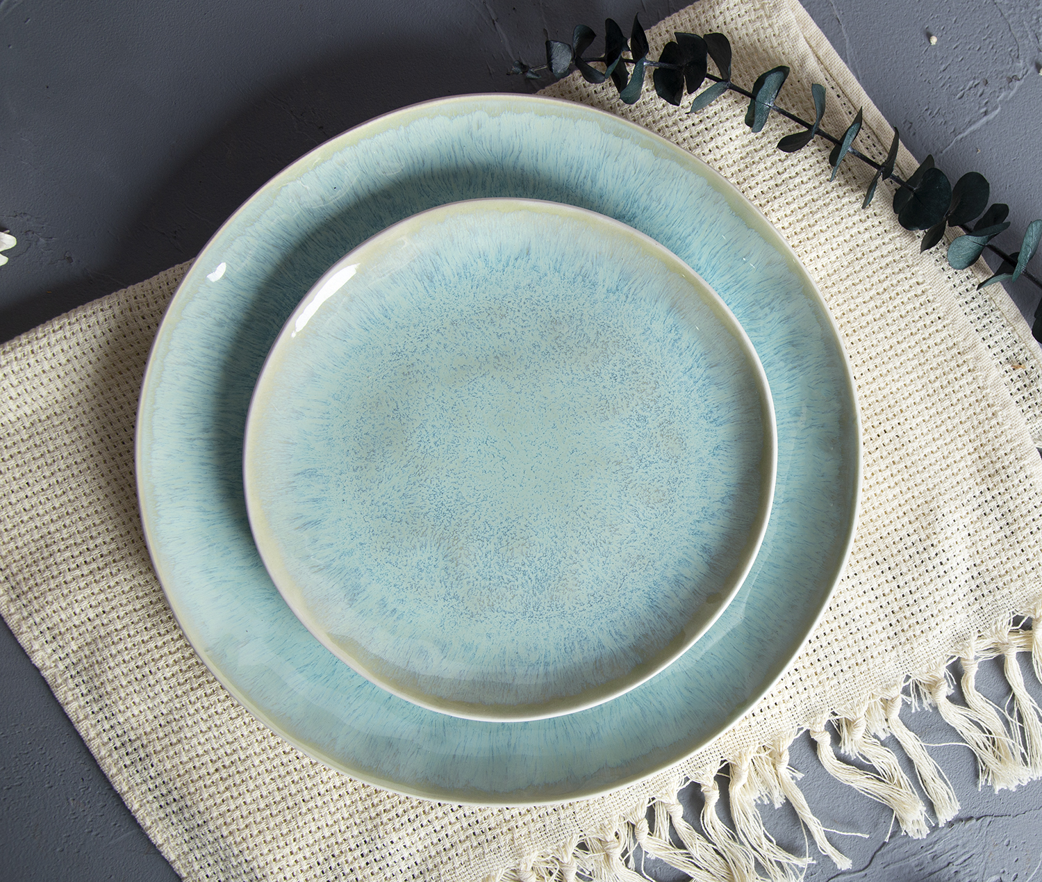 CHANGSHA HAPPY GO Asymmetrical Mint Green Reactive Glaze Stoneware Serveware Collection | happygodinnerware.com