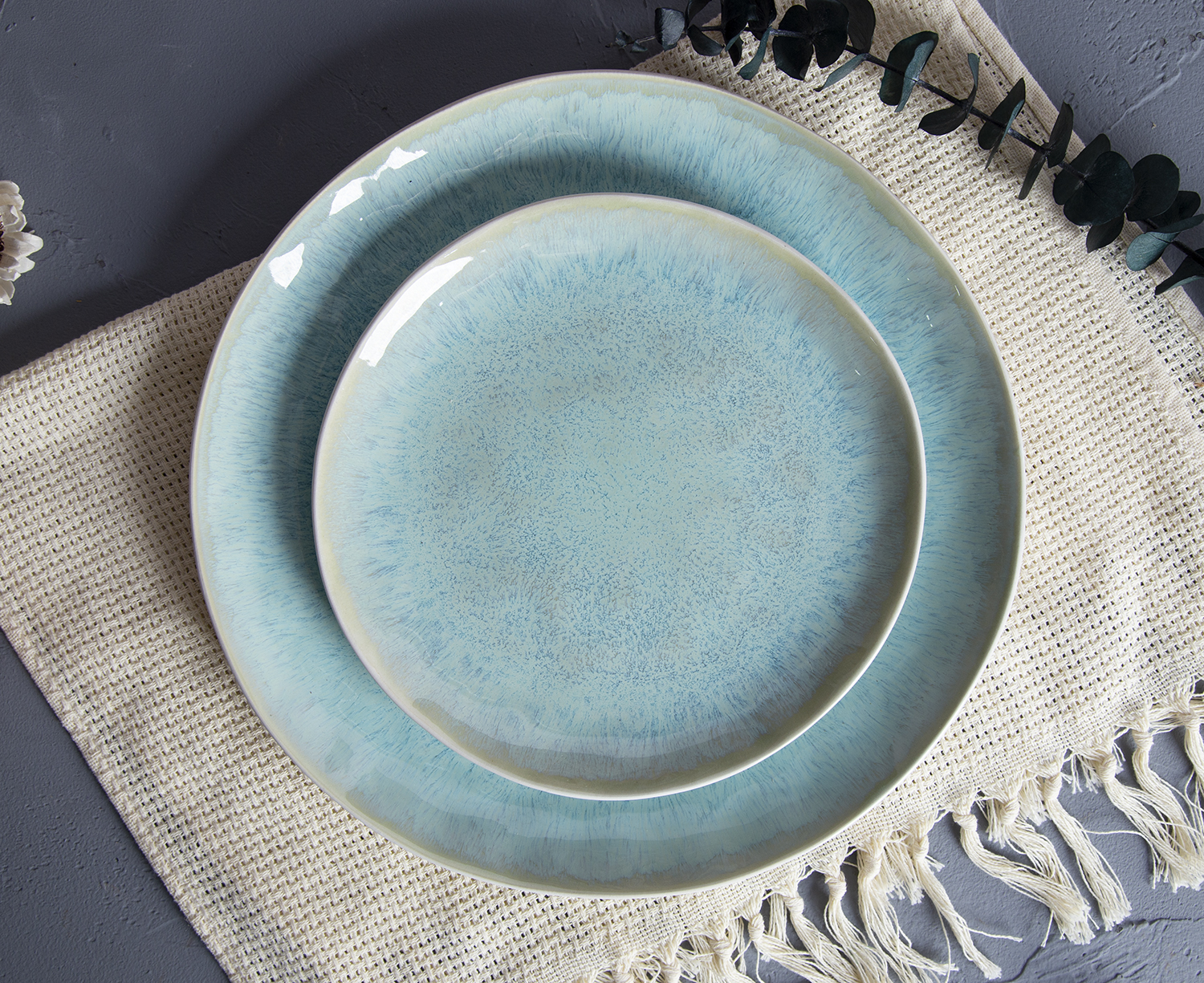 CHANGSHA HAPPY GO Asymmetrical Mint Green Reactive Glaze Stoneware Serveware Collection | happygodinnerware.com
