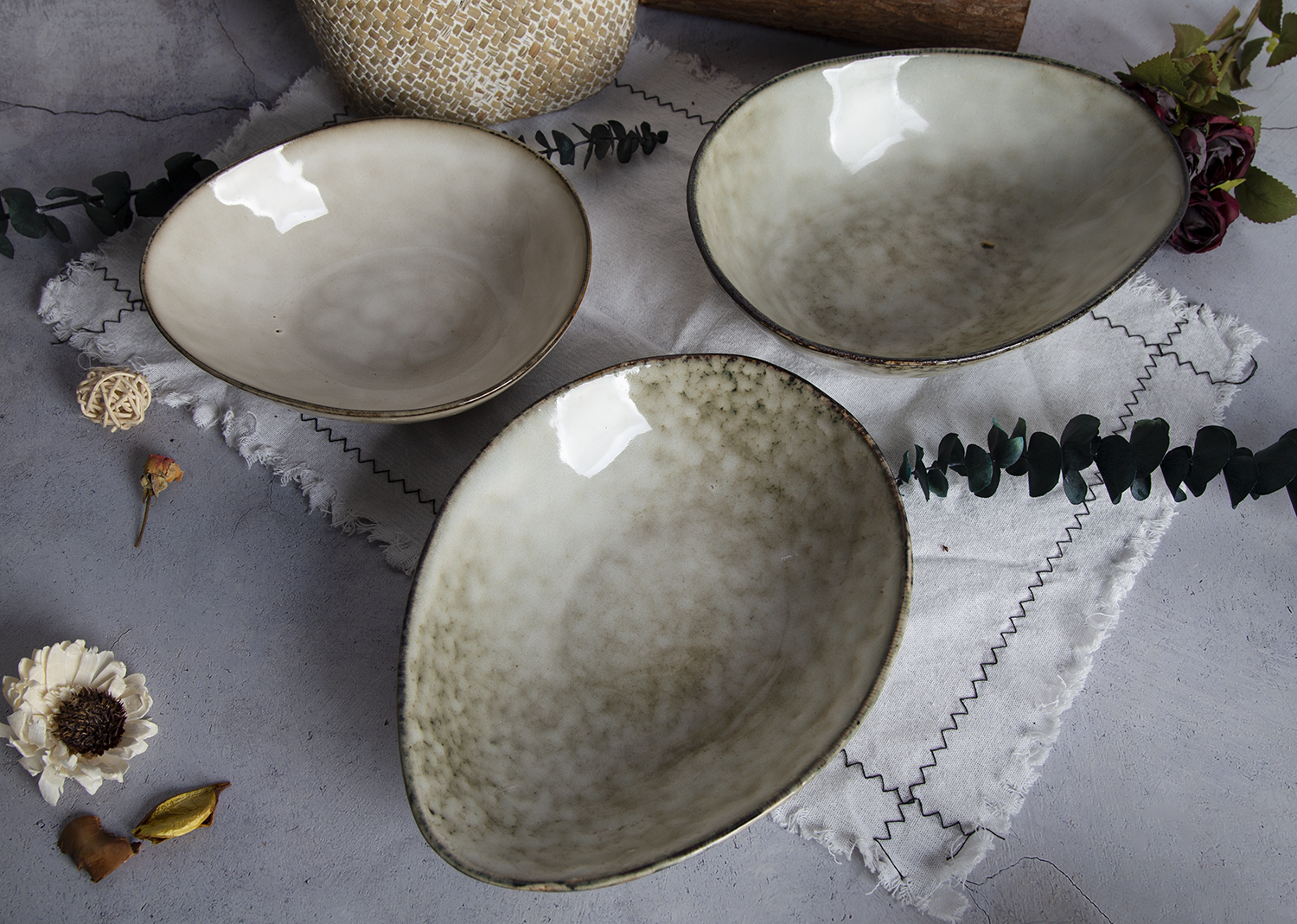 CHANGSHA HAPPY GO Asymmetrical Mint Green Reactive Glaze Stoneware Serveware Collection | happygodinnerware.com