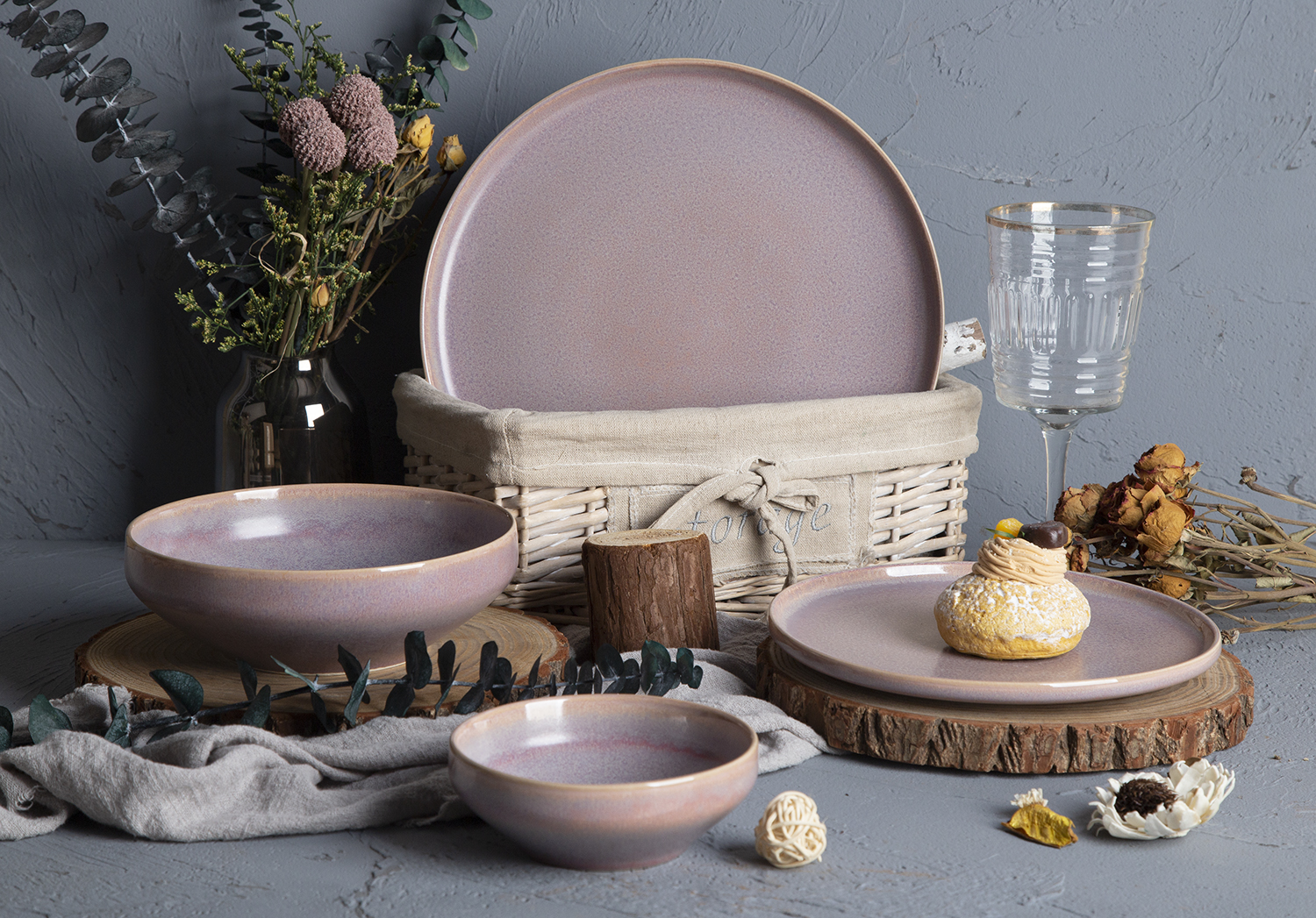 CHANGSHA HAPPY GO Reactive Glaze Stoneware with Elegant Pink Tone | happygodinnerware.com
